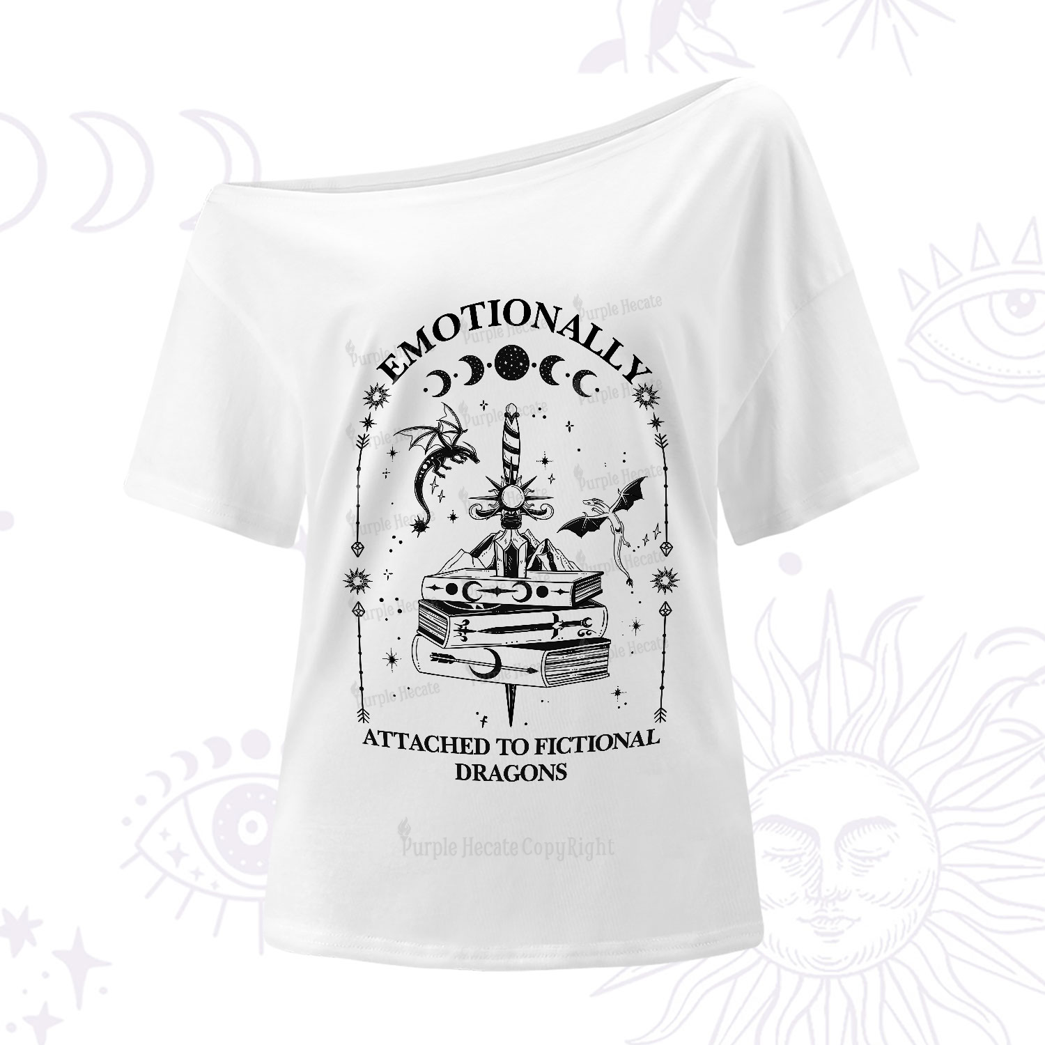 Purplehecate Emotionally Attached to Fictional Dragons One-Shoulder T-Shirt