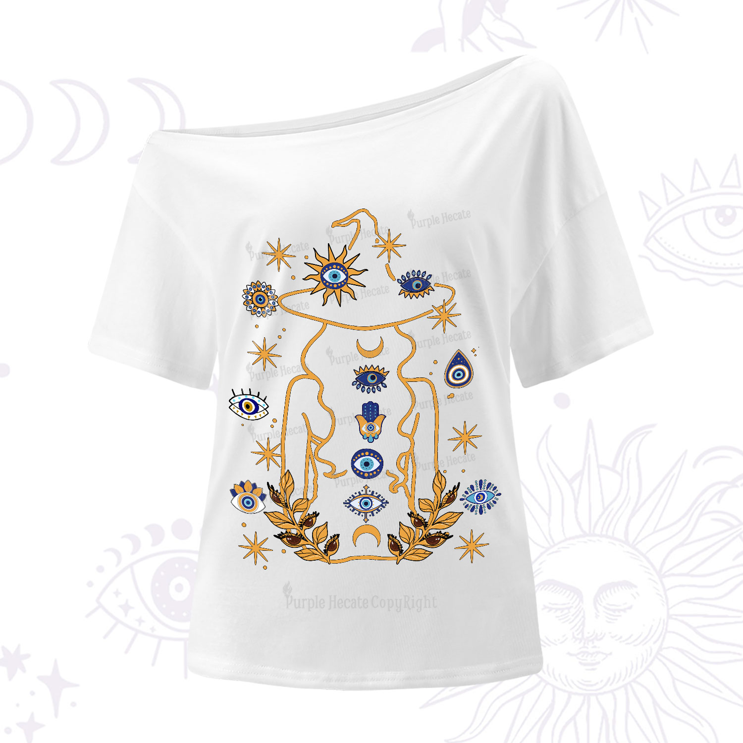 Purplehecate Evil Eye Woman Back One-Shoulder T-Shirt