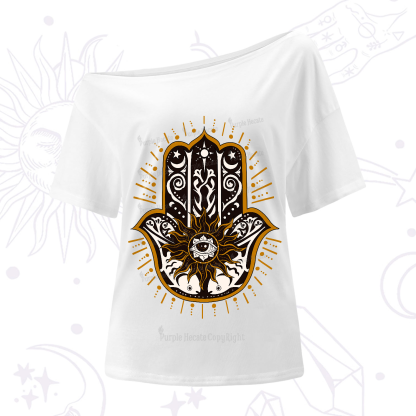Purplehecate The Sun Eye Hamsa One-Shoulder T-Shirt
