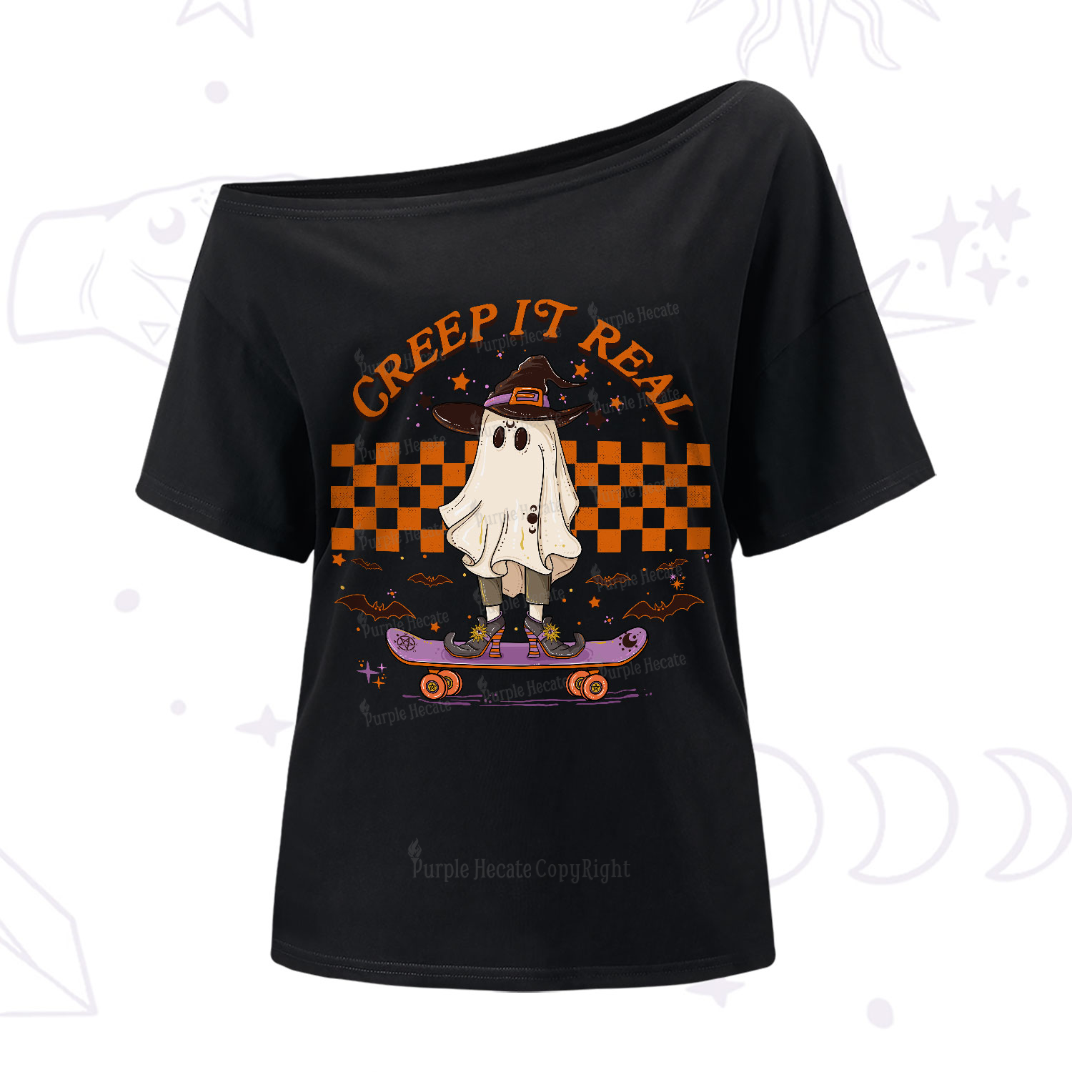 Purplehecate Creep It Real Halloween One-Shoulder T-Shirt