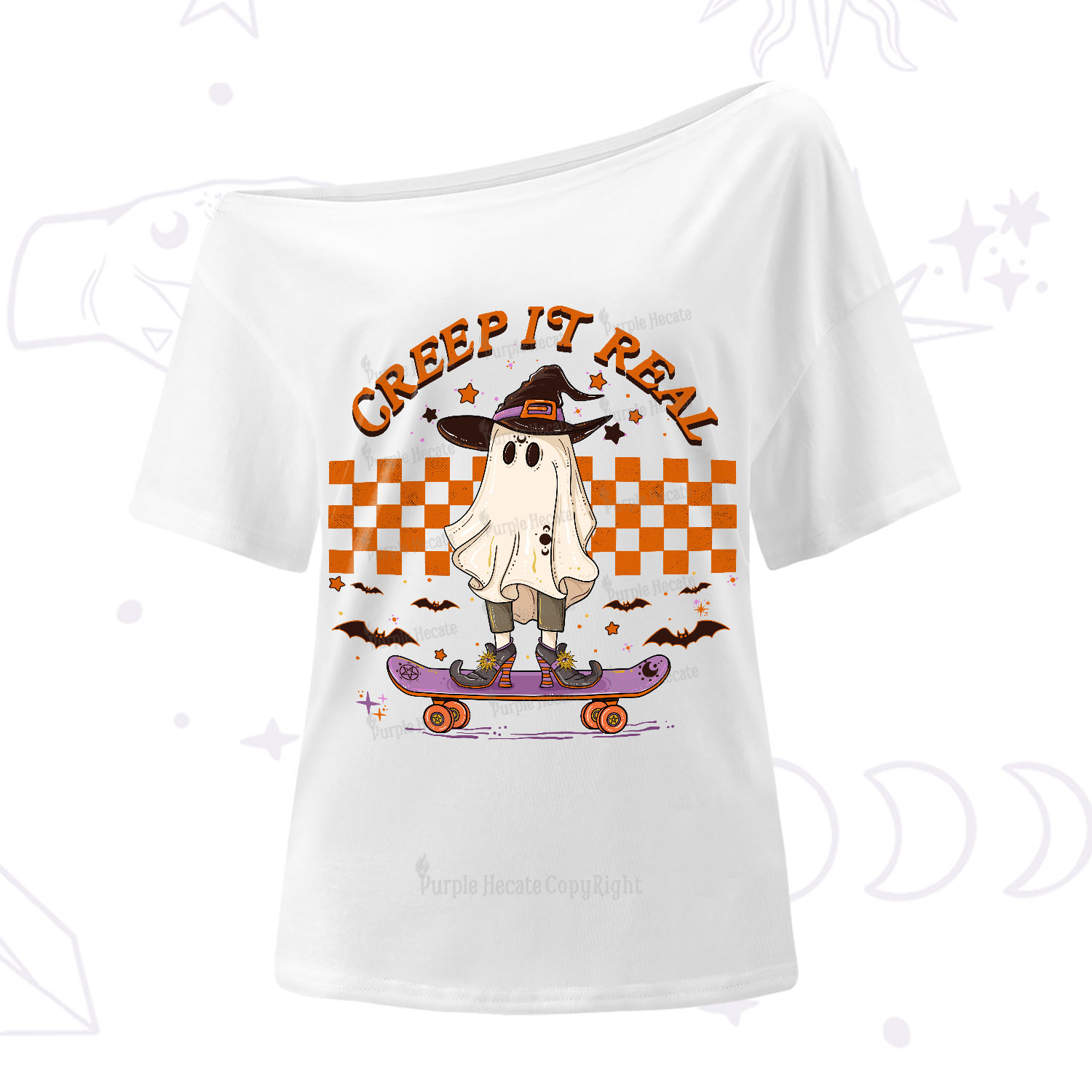 Purplehecate Creep It Real Halloween One-Shoulder T-Shirt