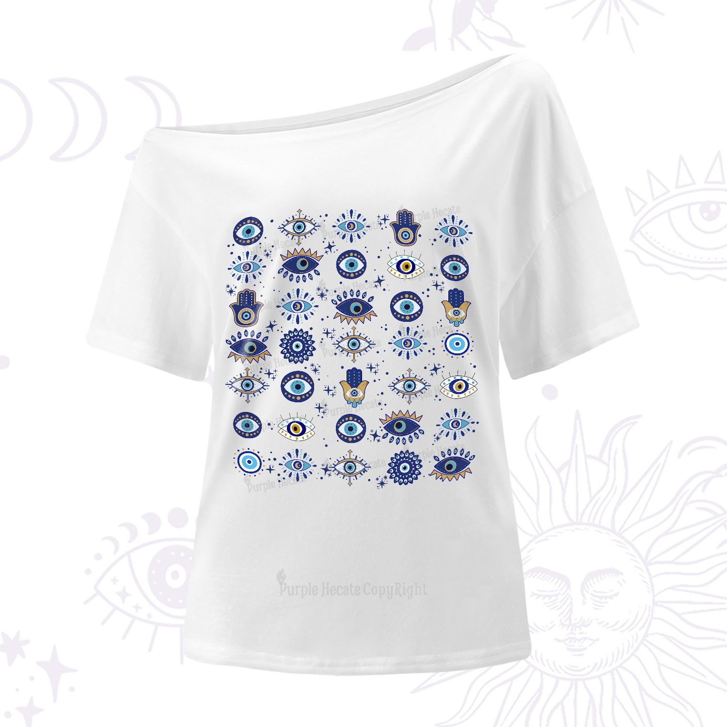 Purplehecate Evil Eye Protection One-Shoulder T-Shirt