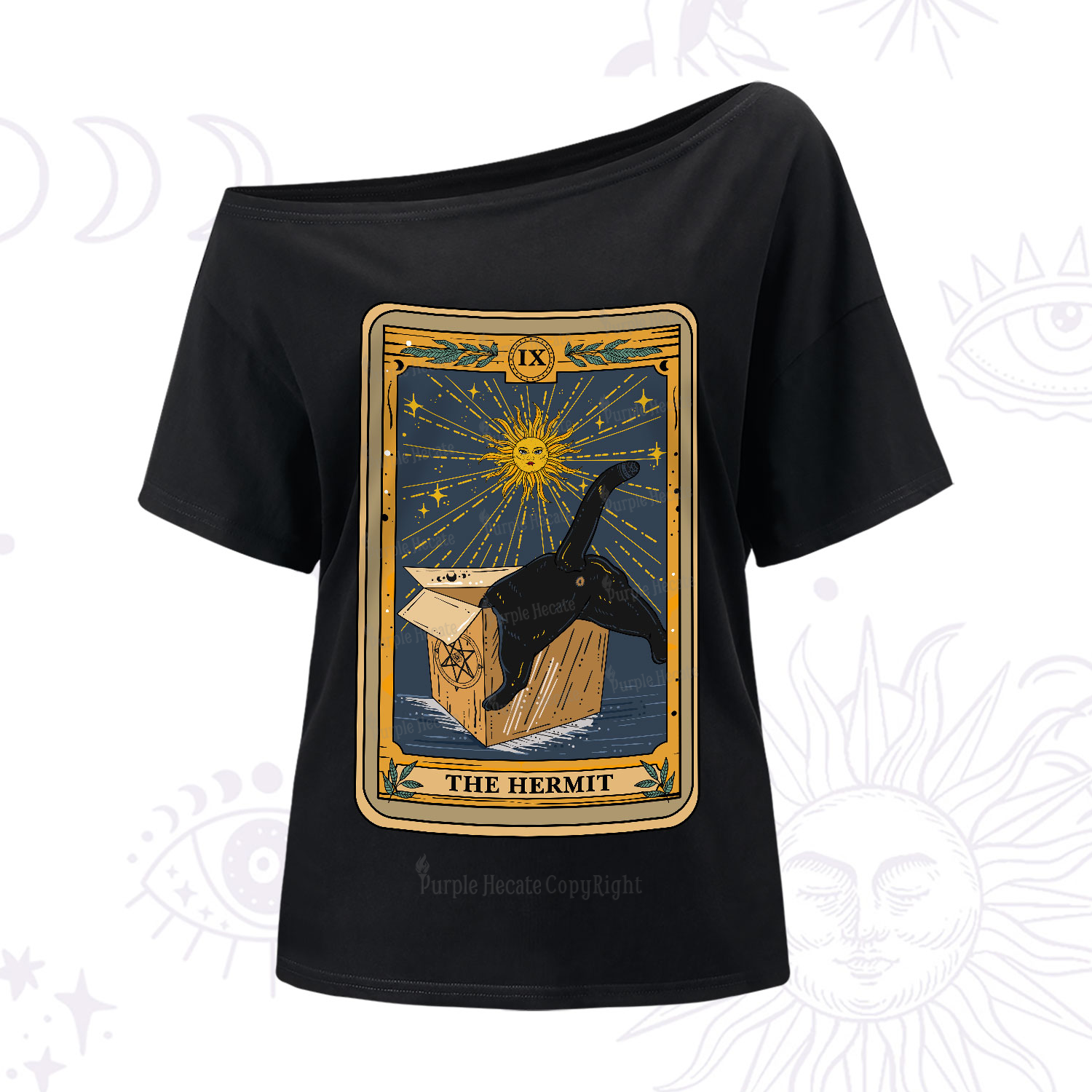 Purplehecate The Cardboard Hermit Cat Tarot One-Shoulder T-Shirt