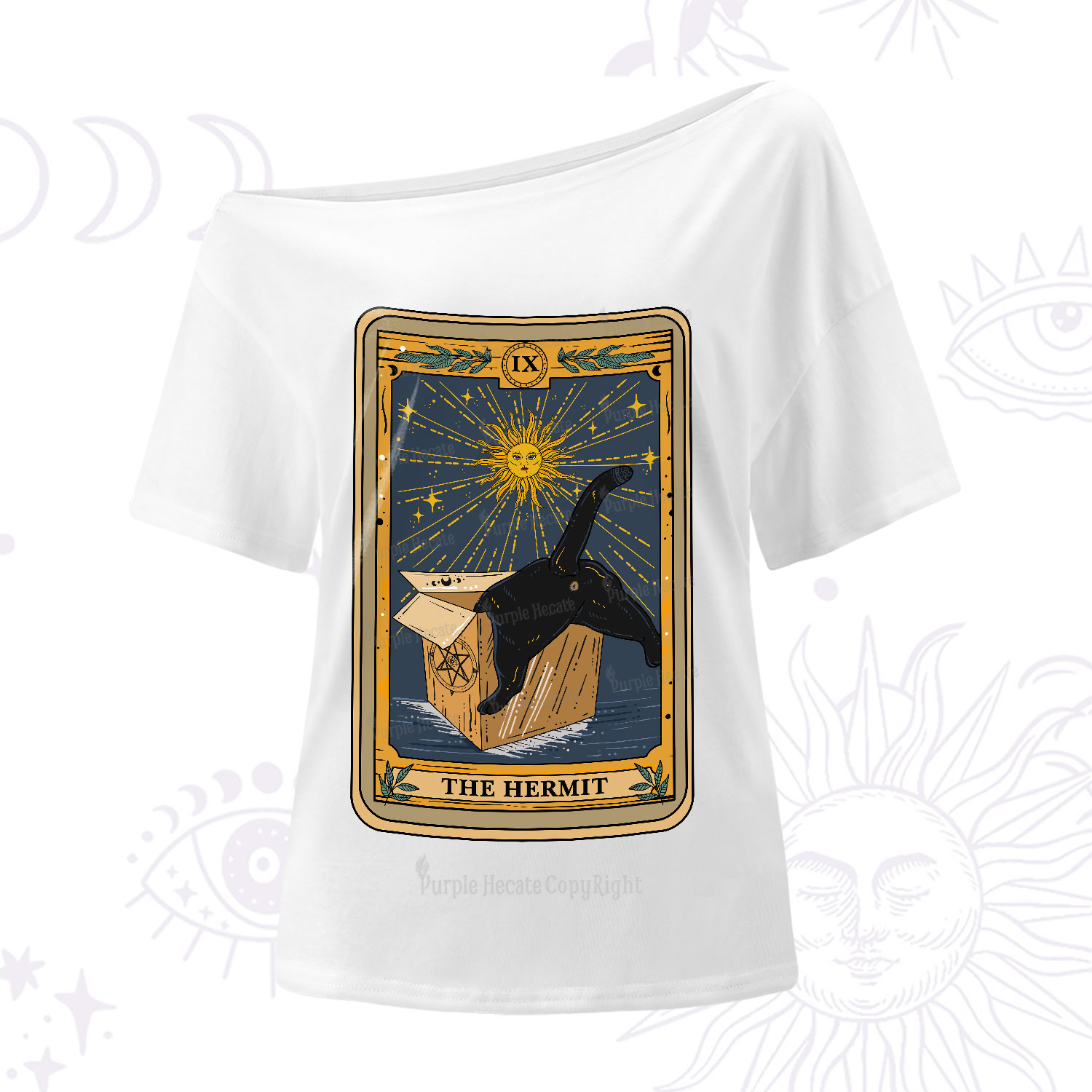 Purplehecate The Cardboard Hermit Cat Tarot One-Shoulder T-Shirt