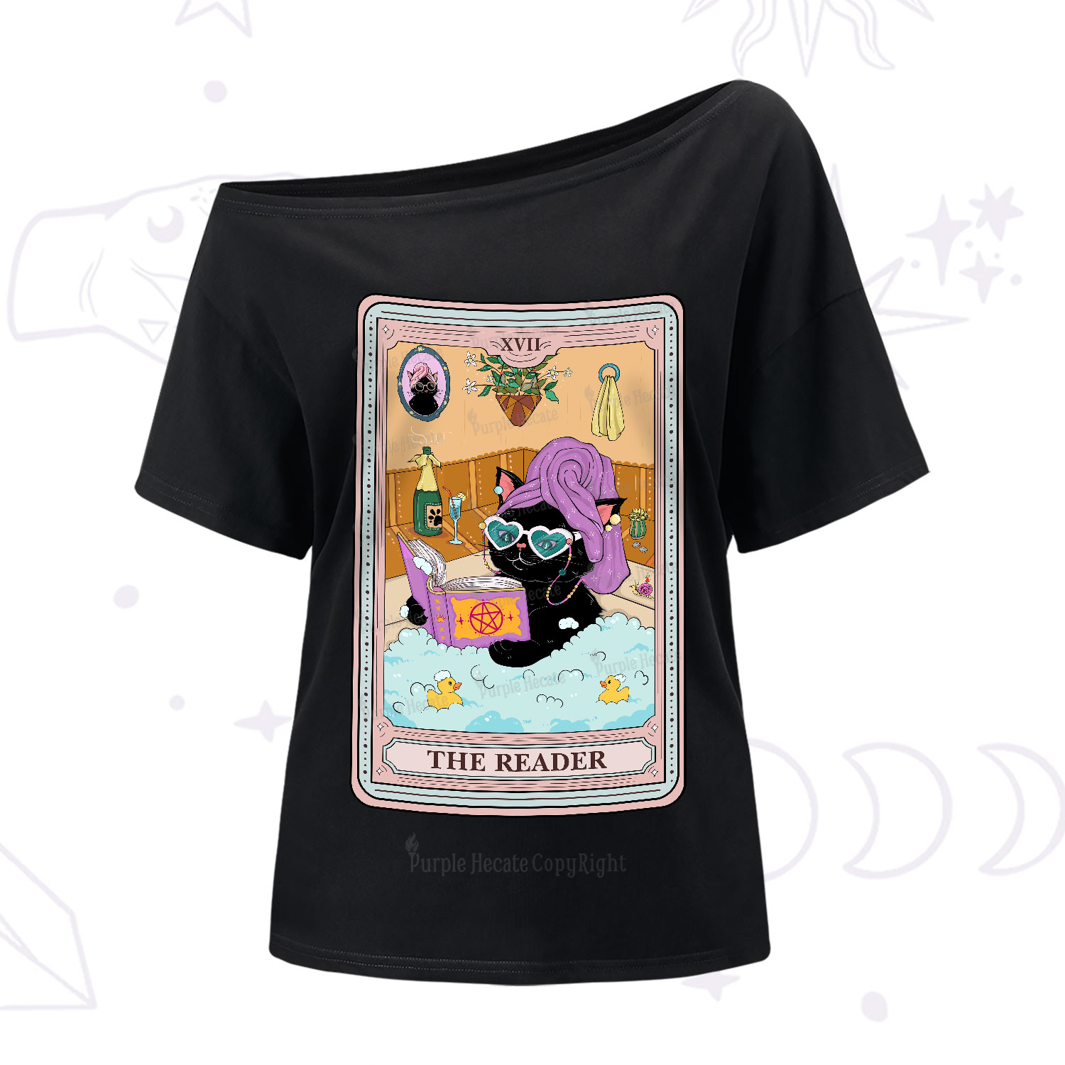 Purplehecate The Reader Cat Tarot One-Shoulder T-Shirt