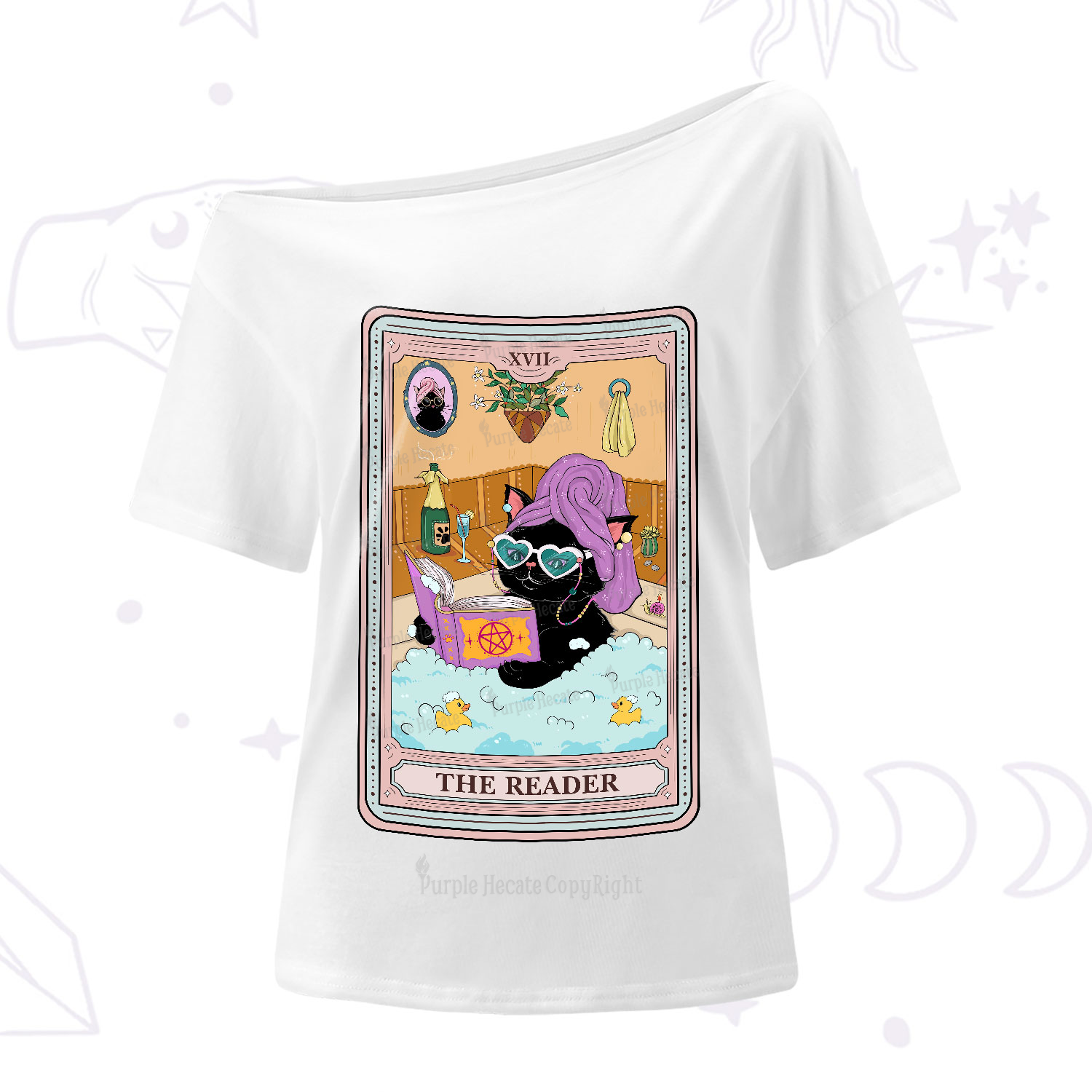 Purplehecate The Reader Cat Tarot One-Shoulder T-Shirt