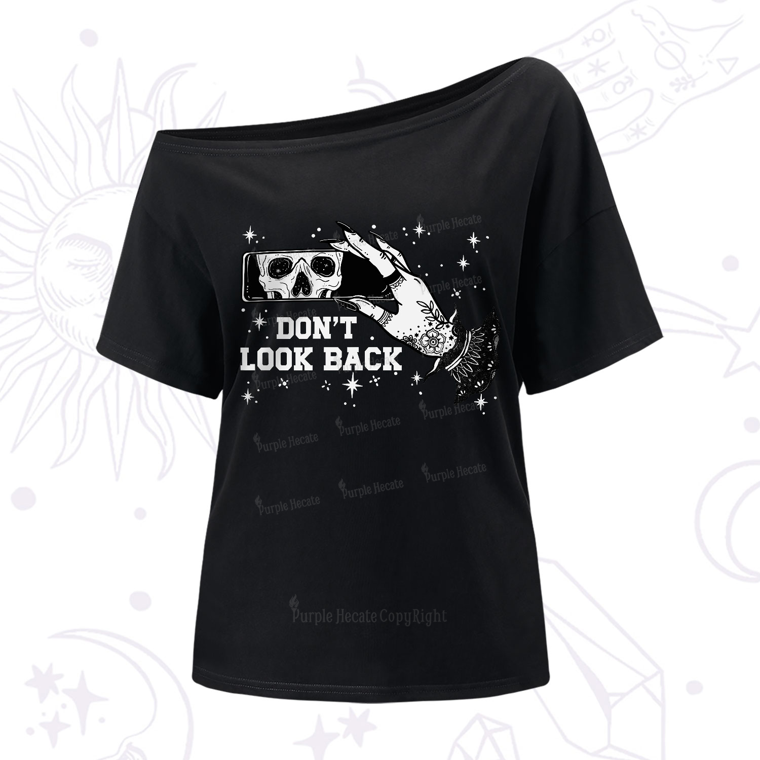 Purplehecate Don't Look Back One-Shoulder T-Shirt