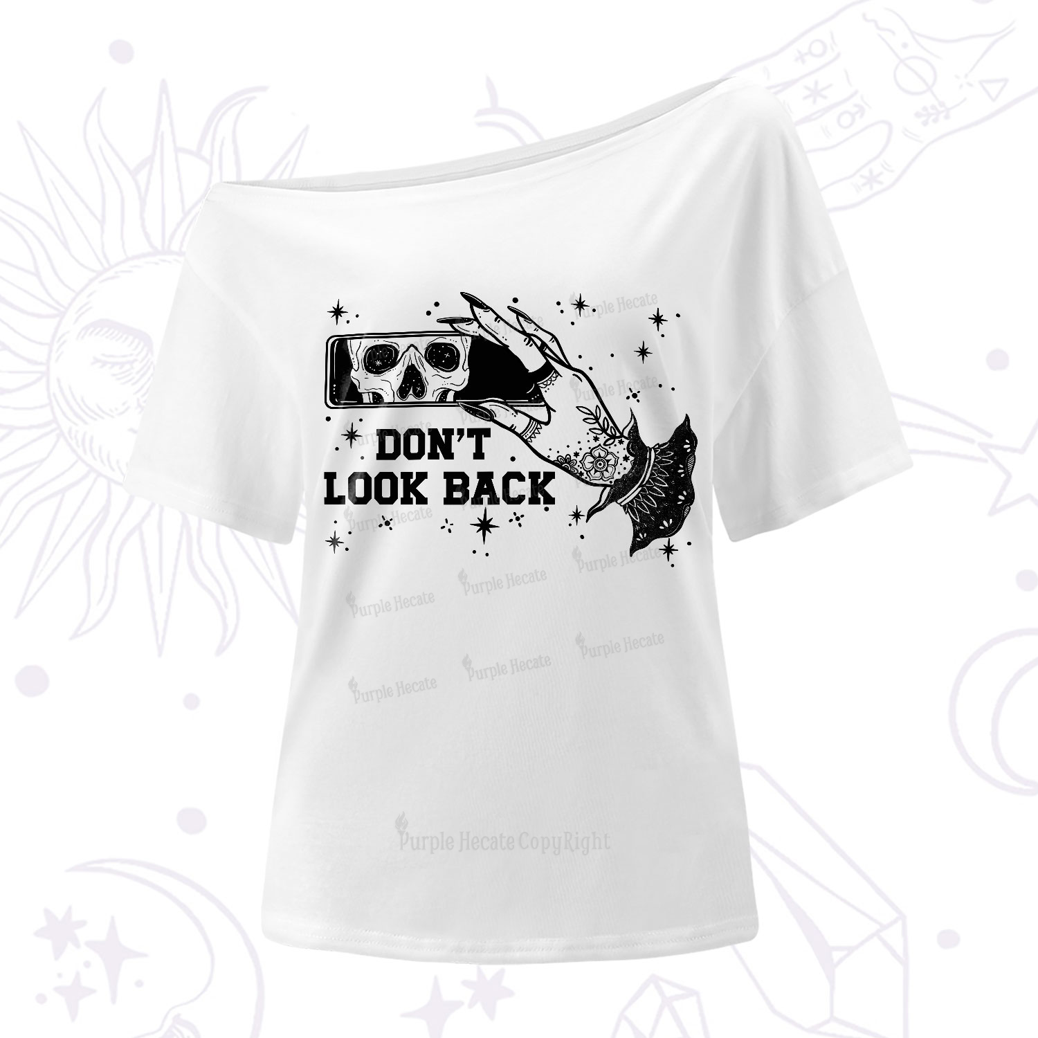Purplehecate Don't Look Back One-Shoulder T-Shirt