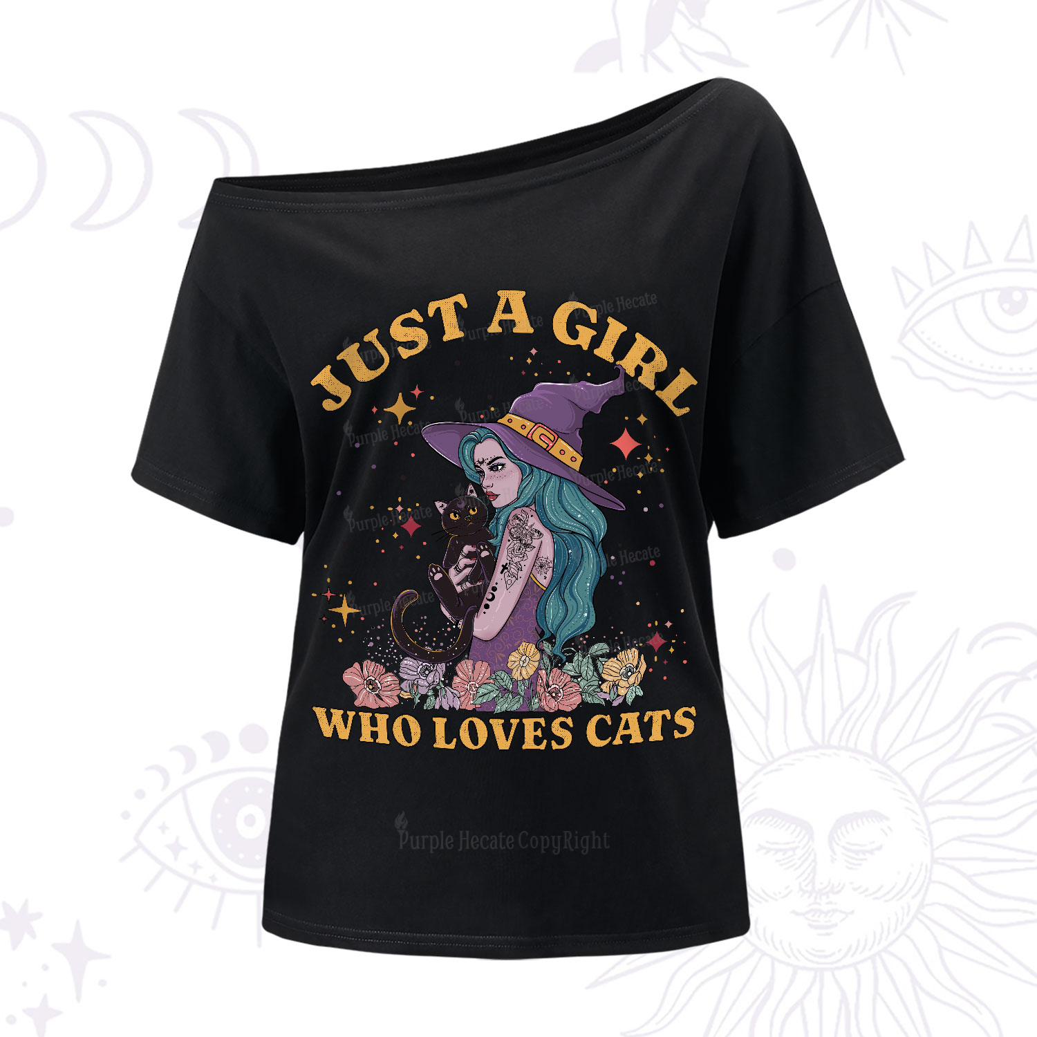 Purplehecate Just A Girl Who Loves Cats One-Shoulder T-Shirt