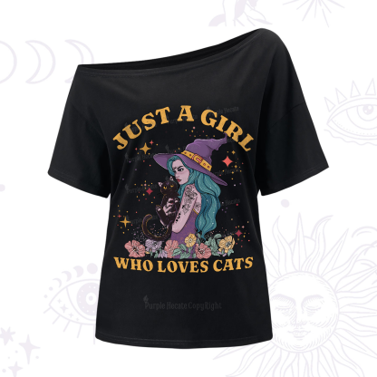 Purplehecate Just A Girl Who Loves Cats One-Shoulder T-Shirt