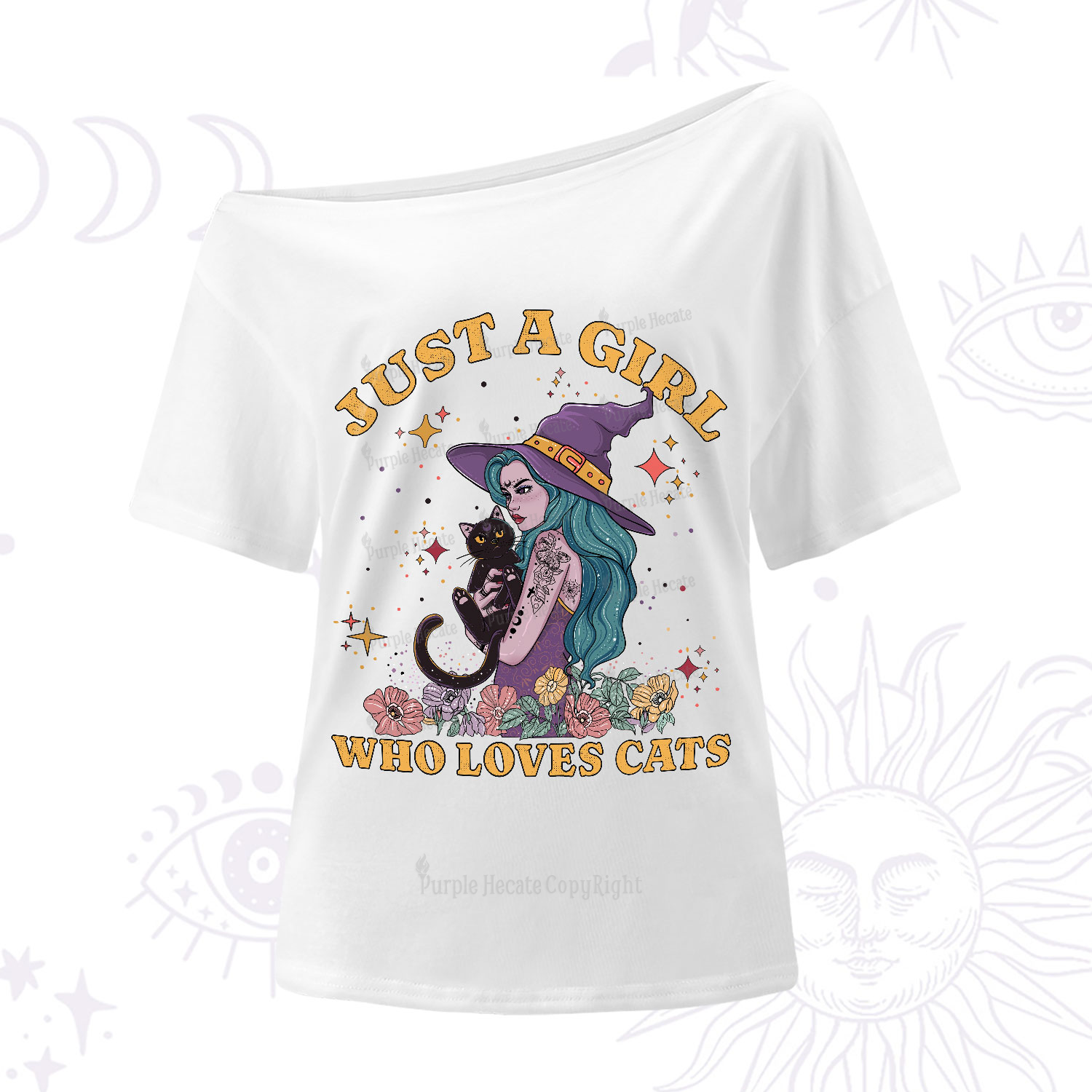 Purplehecate Just A Girl Who Loves Cats One-Shoulder T-Shirt