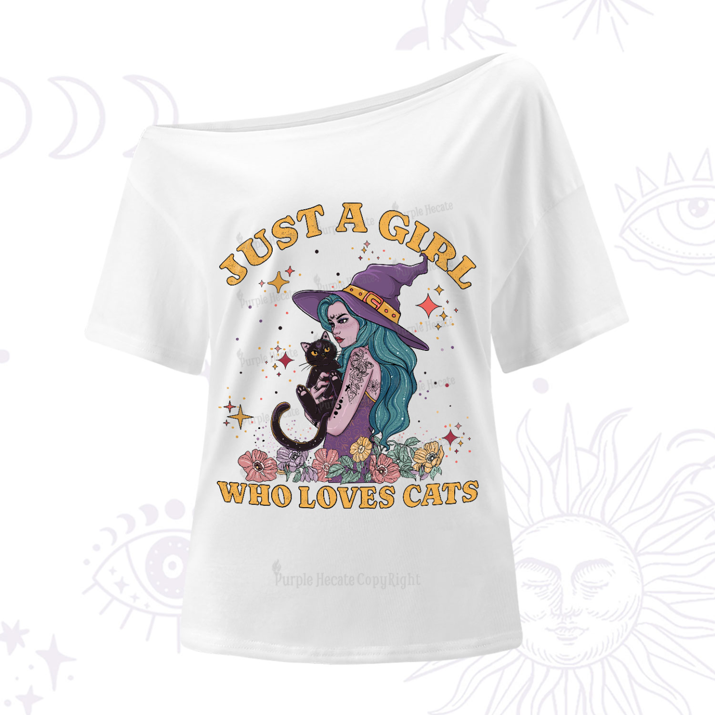 Purplehecate Just A Girl Who Loves Cats One-Shoulder T-Shirt