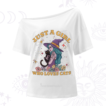 Purplehecate Just A Girl Who Loves Cats One-Shoulder T-Shirt