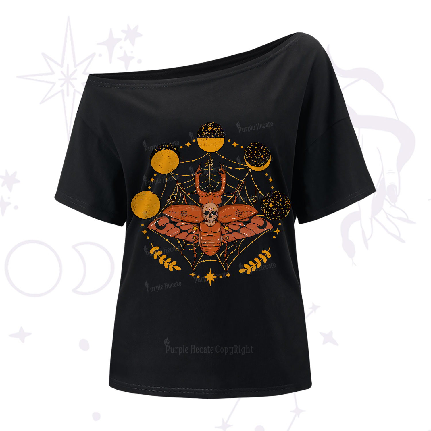 Purplehecate Lunar Web Death Beetle One-Shoulder T-Shirt