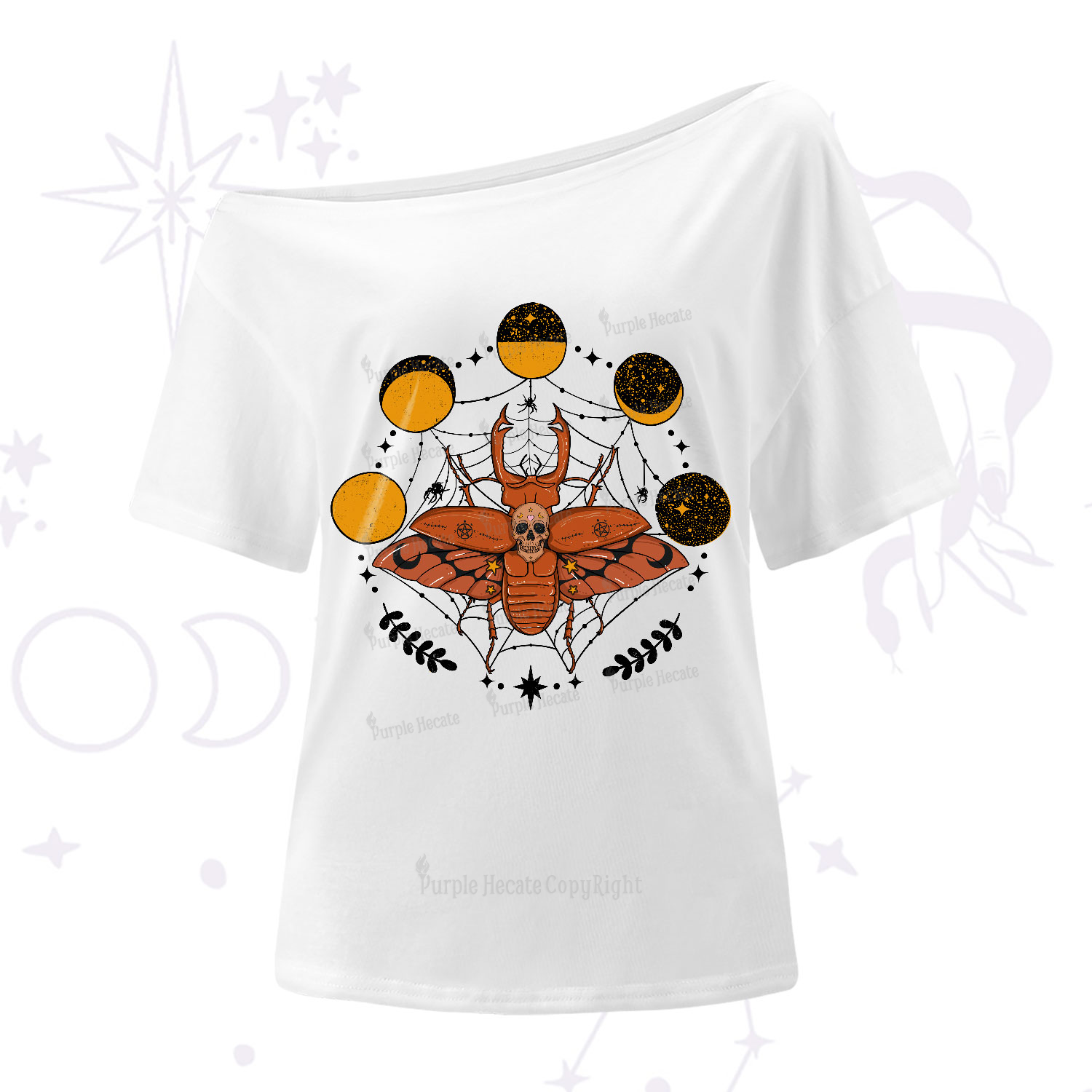 Purplehecate Lunar Web Death Beetle One-Shoulder T-Shirt
