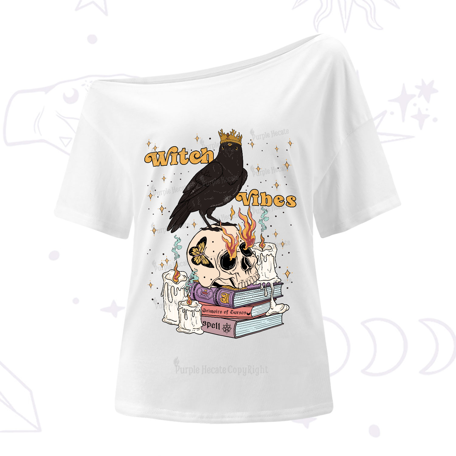 Purplehecate Witch Vibes One-Shoulder T-Shirt