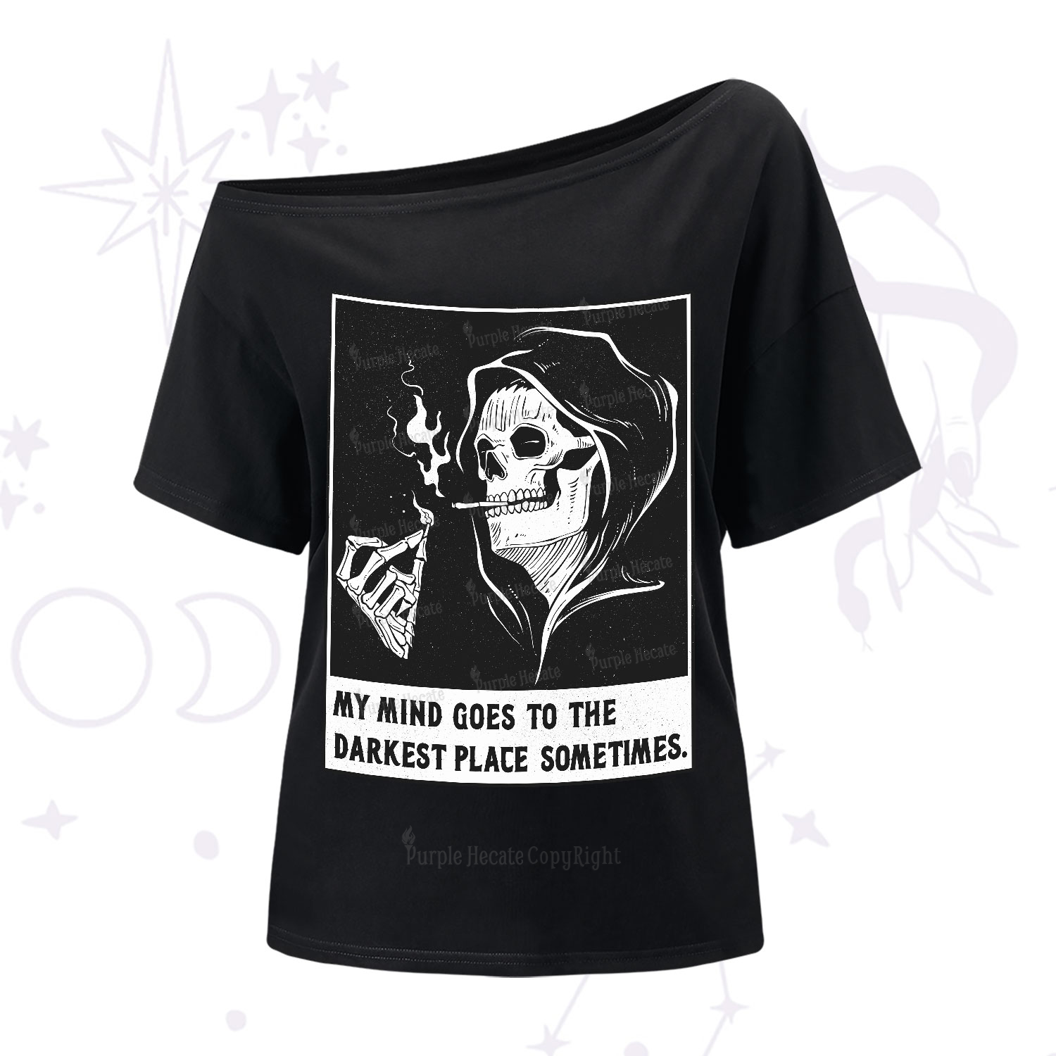 Purplehecate My Mind Goes To The Darkest Place Sometimes One-Shoulder T-Shirt