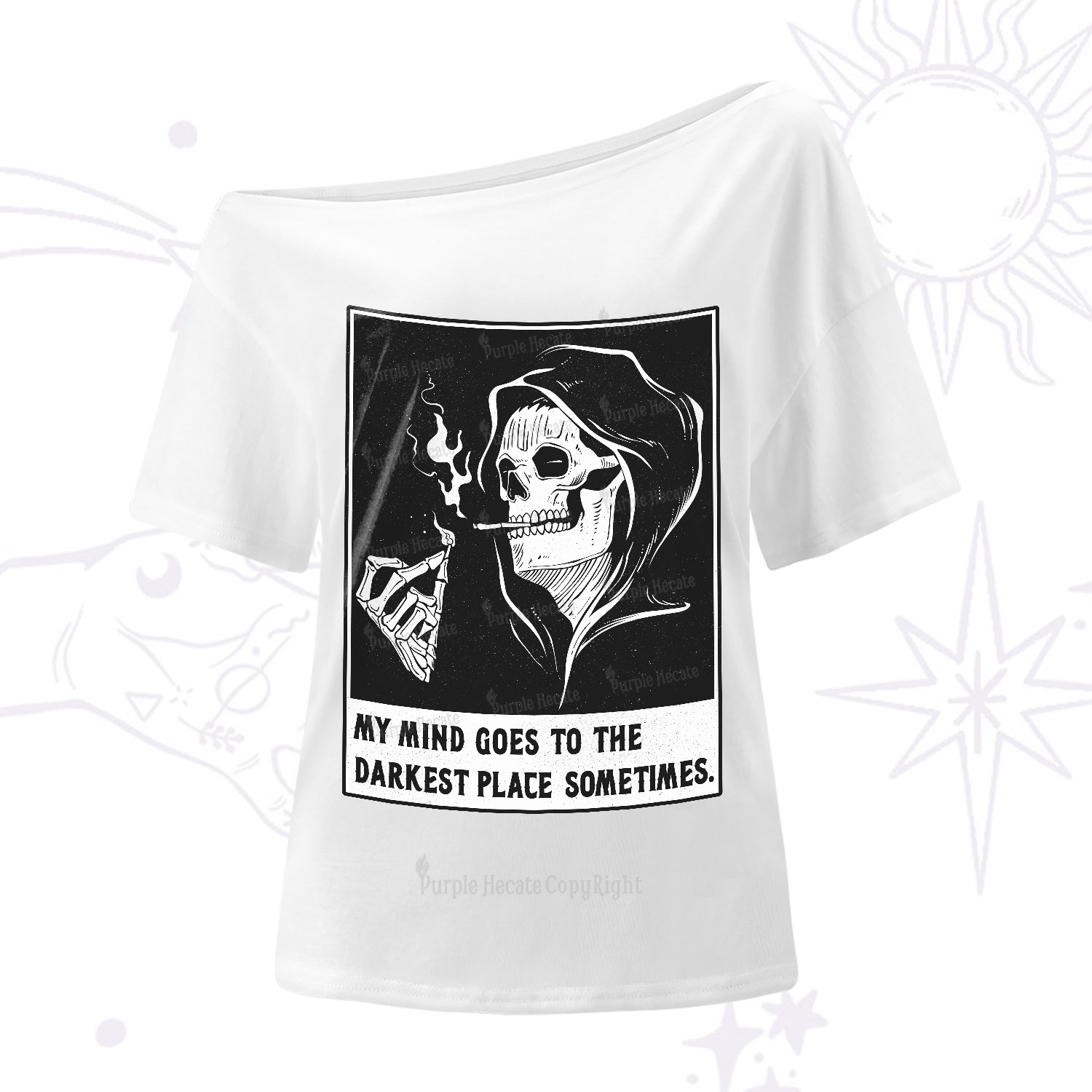 Purplehecate My Mind Goes To The Darkest Place Sometimes One-Shoulder T-Shirt