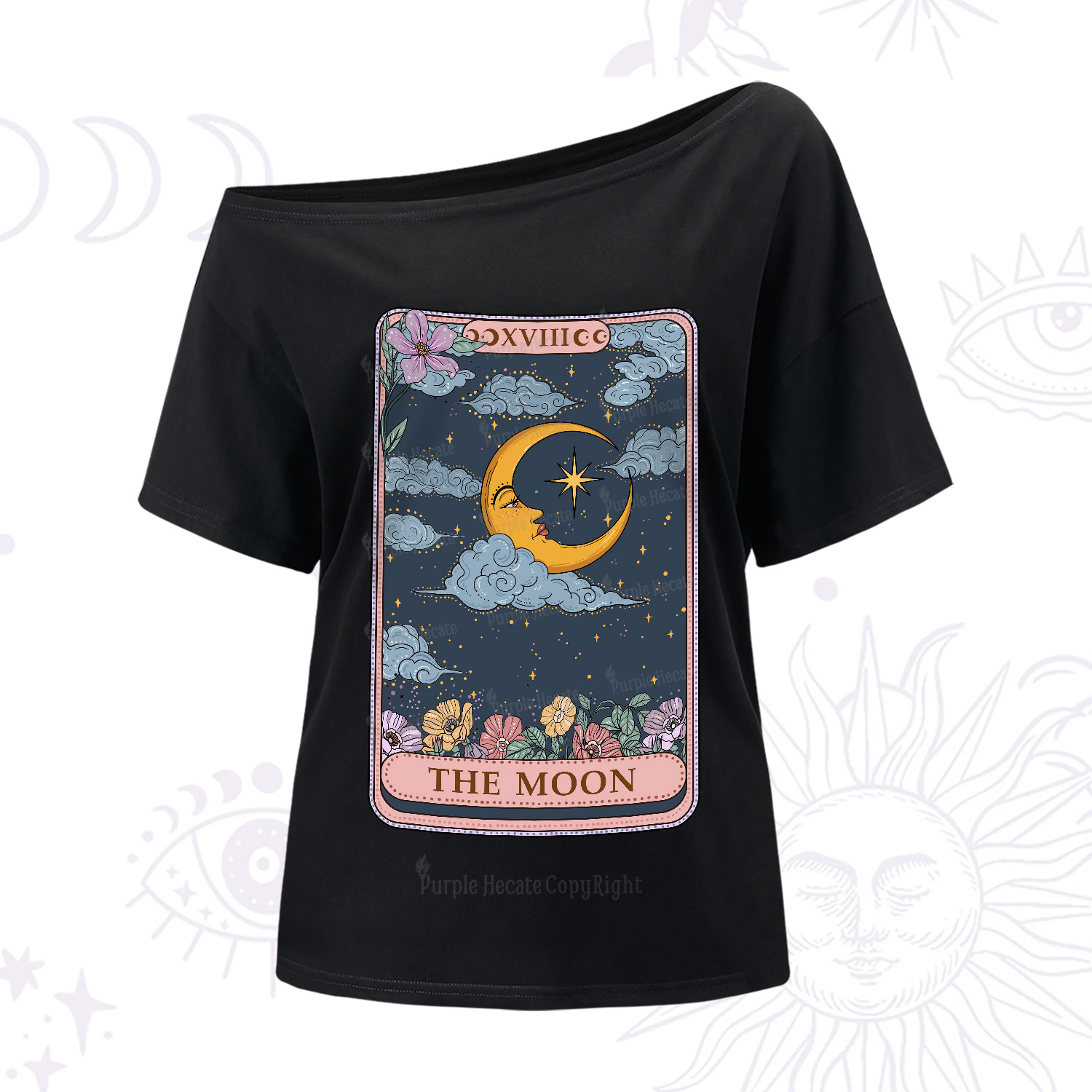Purplehecate The Moon Tarot Card One-Shoulder T-Shirt