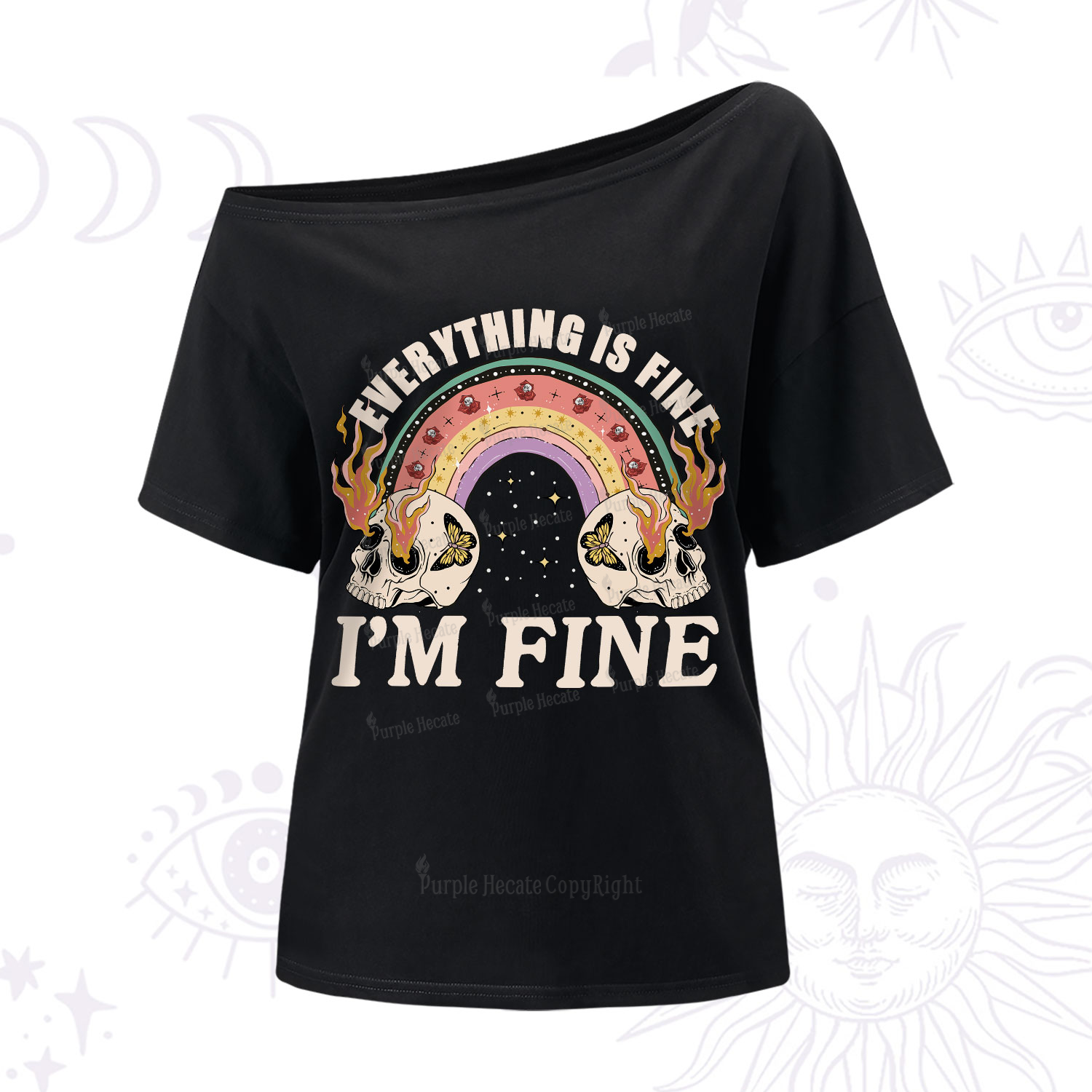 Purplehecate Everything Is Fine One-Shoulder T-Shirt