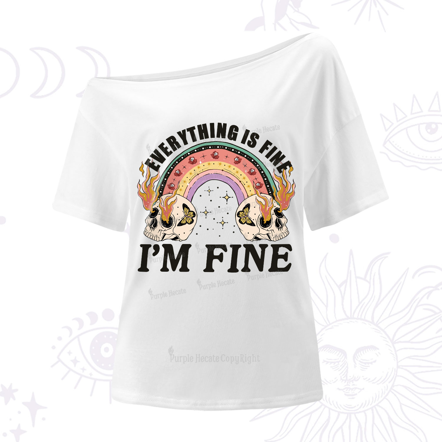 Purplehecate Everything Is Fine One-Shoulder T-Shirt