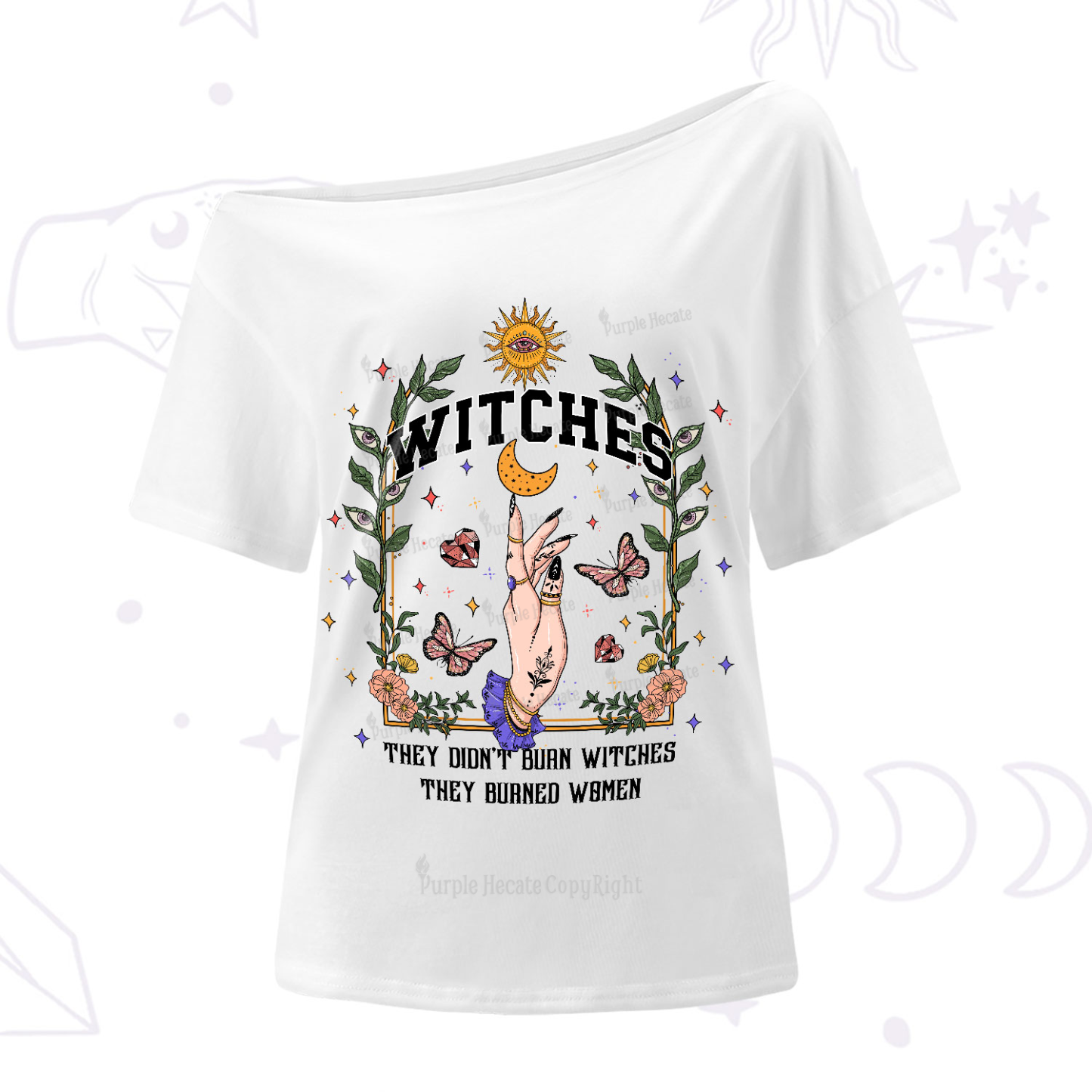 Purplehecate They Didn't Burn Witches They Burned Women One-Shoulder T-Shirt