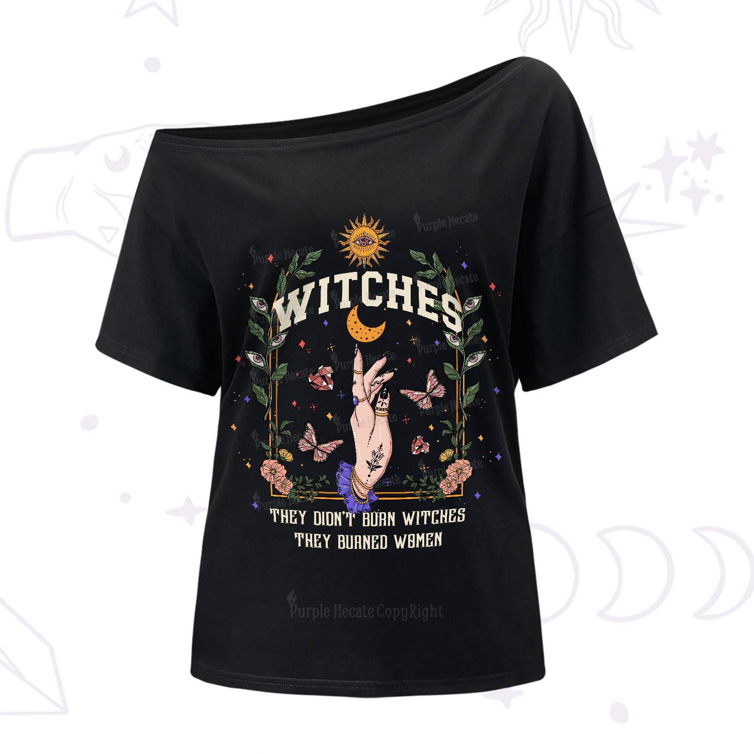 Purplehecate They Didn't Burn Witches They Burned Women One-Shoulder T-Shirt