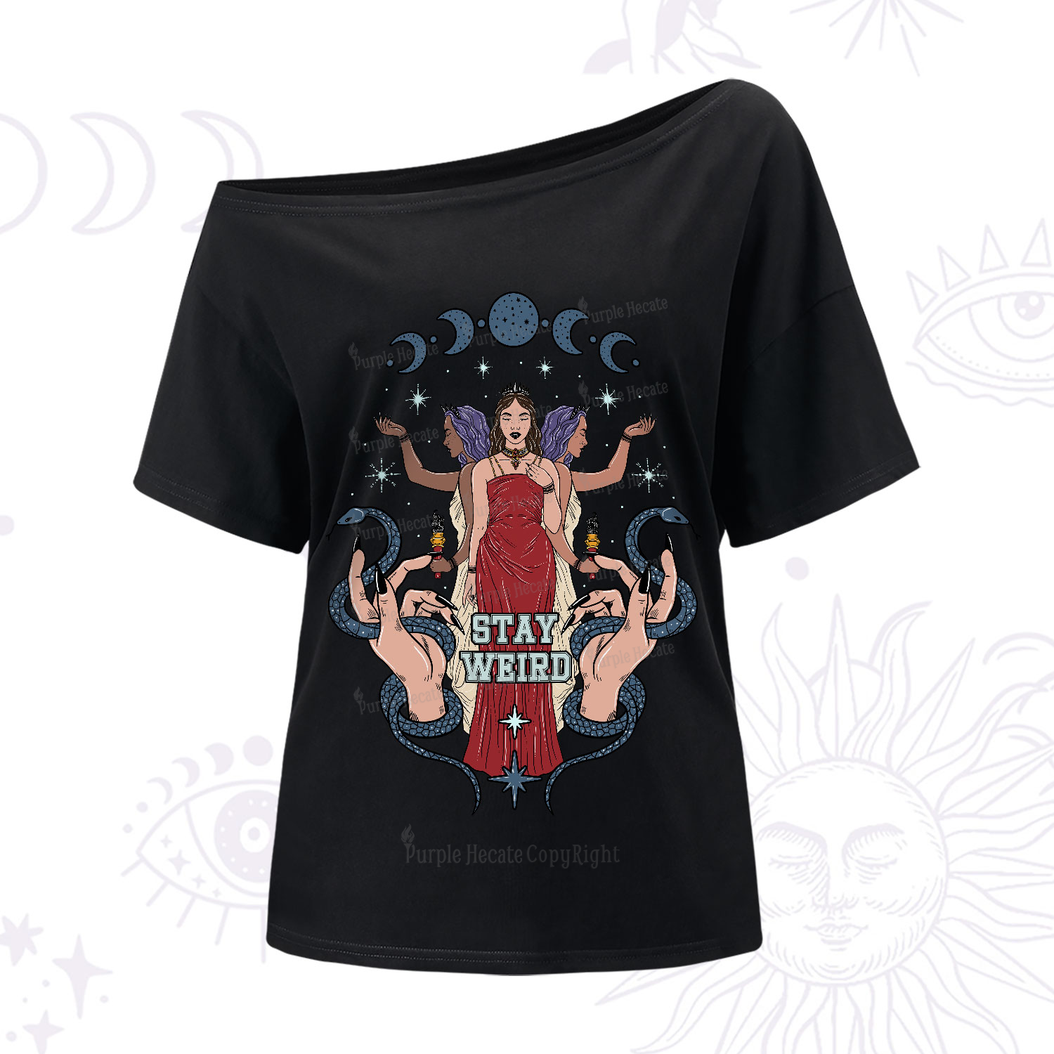 Purplehecate Stay Weird Goddess One-Shoulder T-Shirt