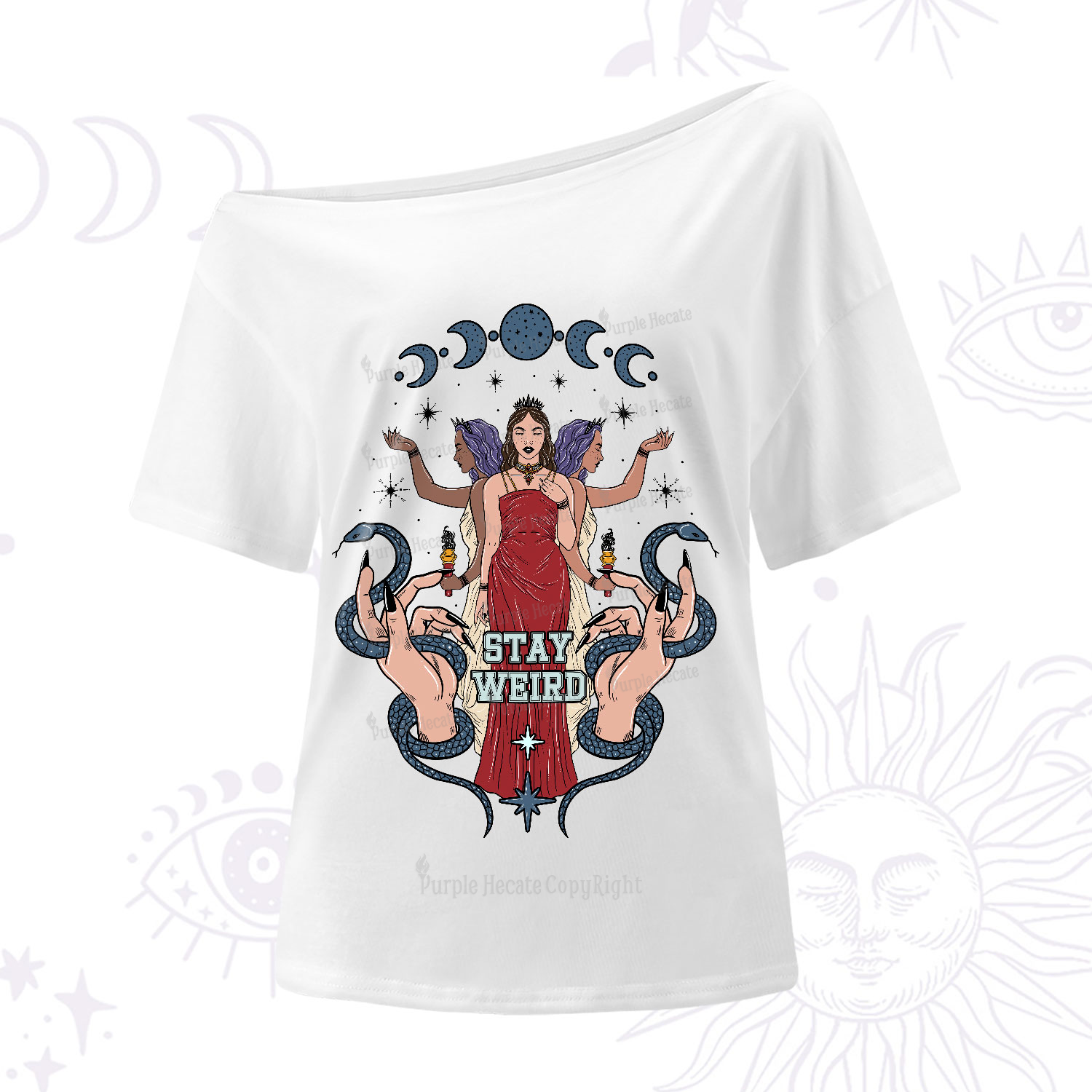 Purplehecate Stay Weird Goddess One-Shoulder T-Shirt