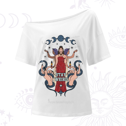 Purplehecate Stay Weird Goddess One-Shoulder T-Shirt