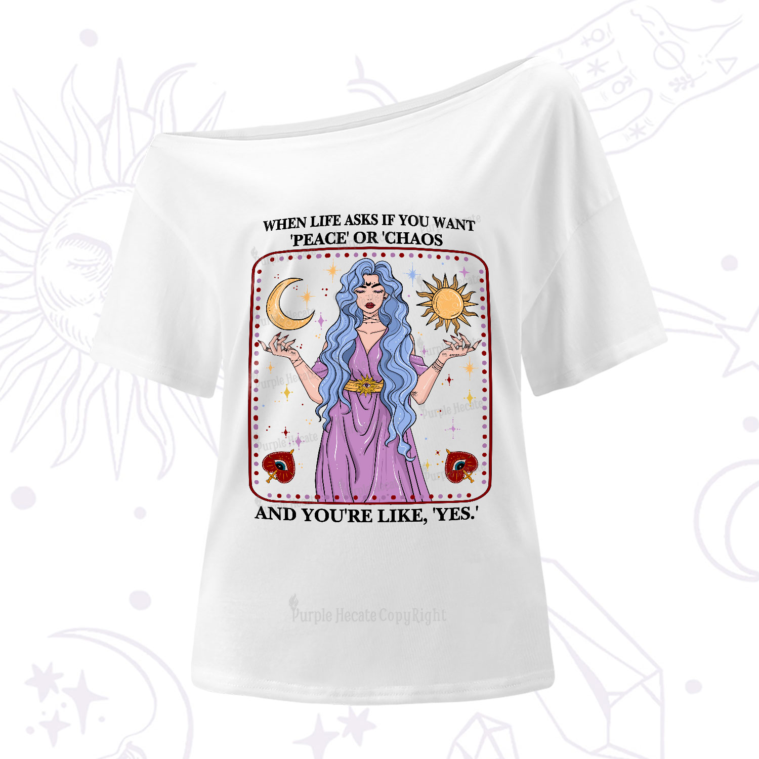 Purplehecate Peace Or Chaos One-Shoulder T-Shirt
