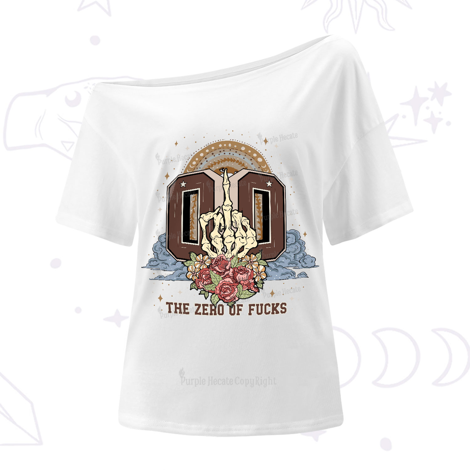 Purplehecate The Zero of Fucks No Apologies One-Shoulder T-Shirt