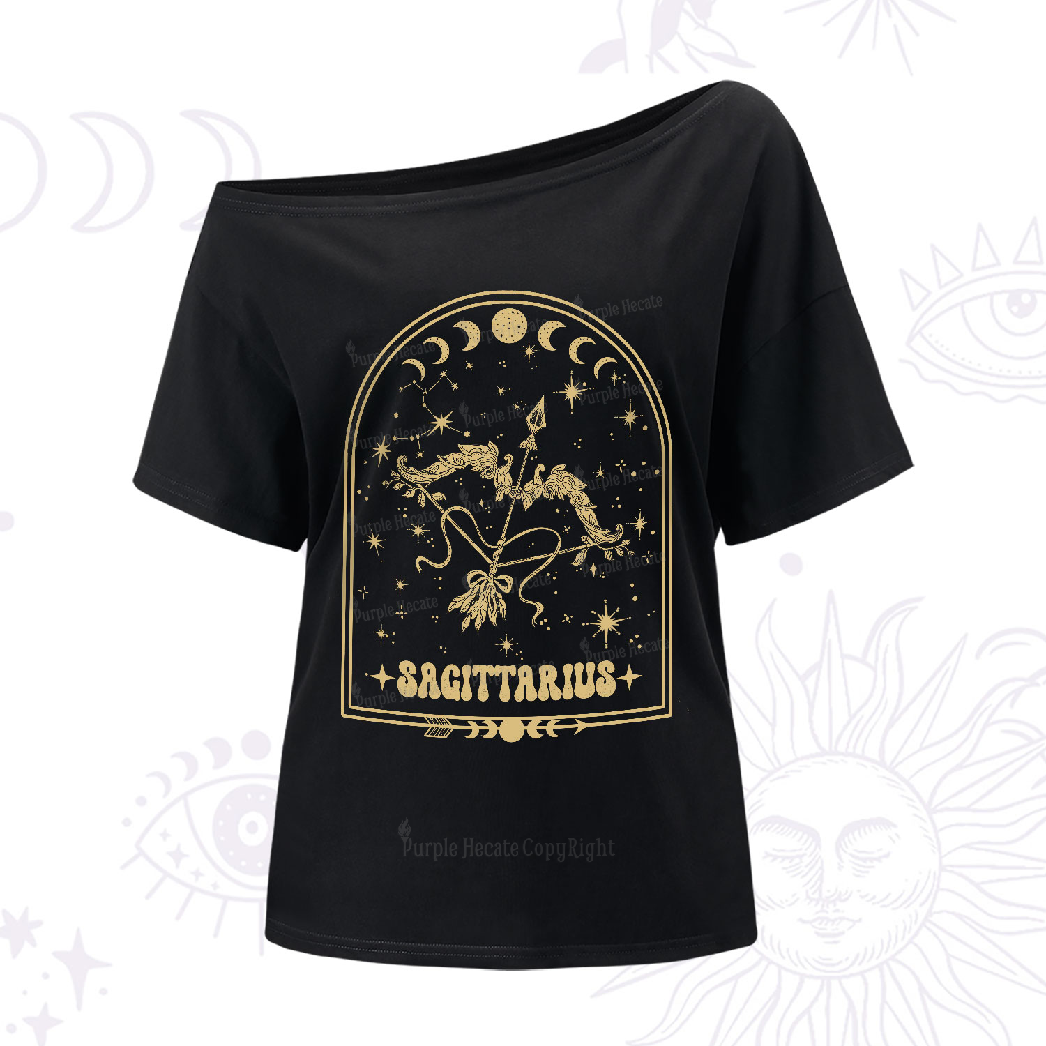 Purplehecate Zodiac Sagittarius Under the Stars One-Shoulder T-Shirt