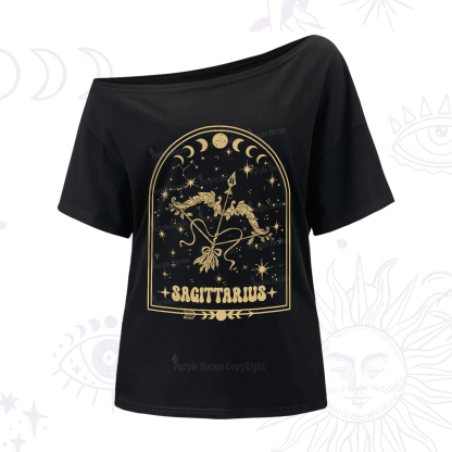Purplehecate Zodiac Sagittarius Under the Stars One-Shoulder T-Shirt