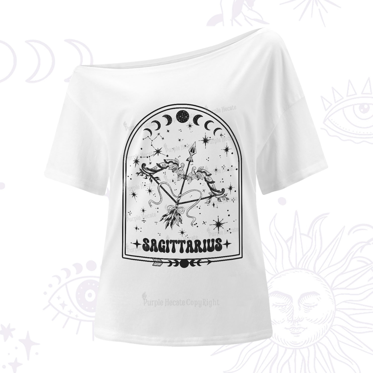 Purplehecate Zodiac Sagittarius Under the Stars One-Shoulder T-Shirt