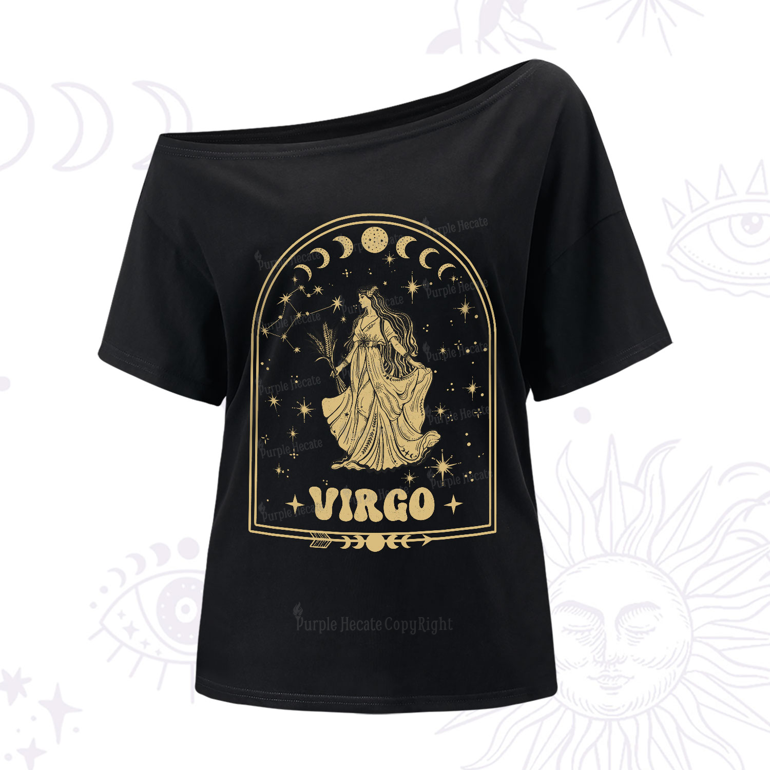 Purplehecate Zodiac Virgo Under the Stars One-Shoulder T-Shirt