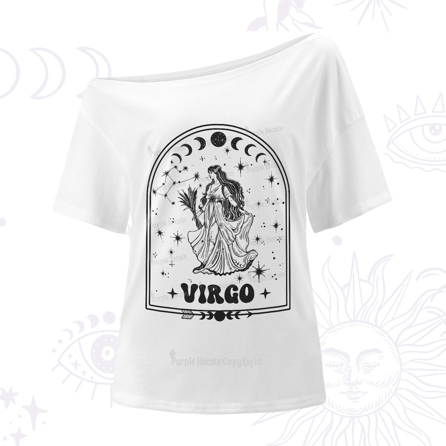 Purplehecate Zodiac Virgo Under the Stars One-Shoulder T-Shirt