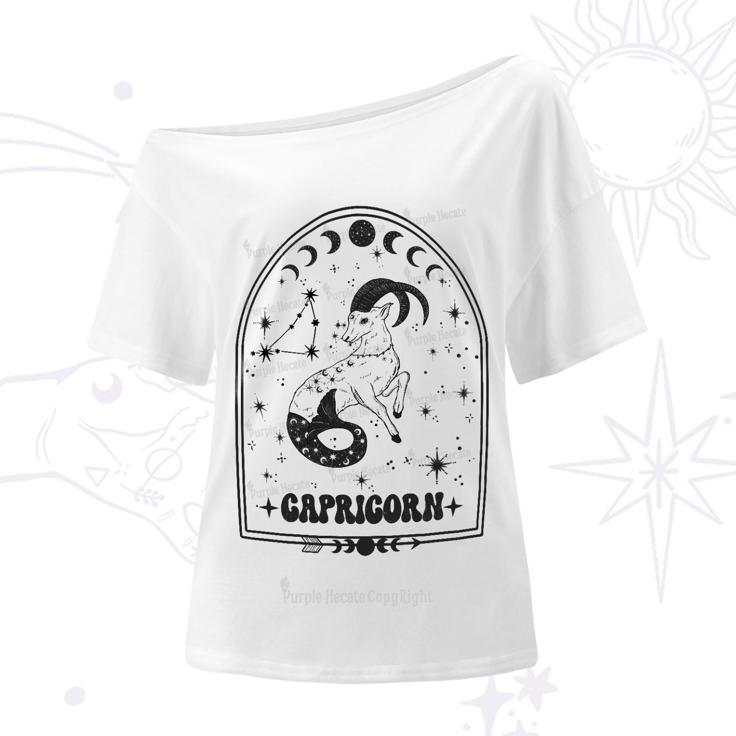 Purplehecate Zodiac Capricorn Under the Stars One-Shoulder T-Shirt