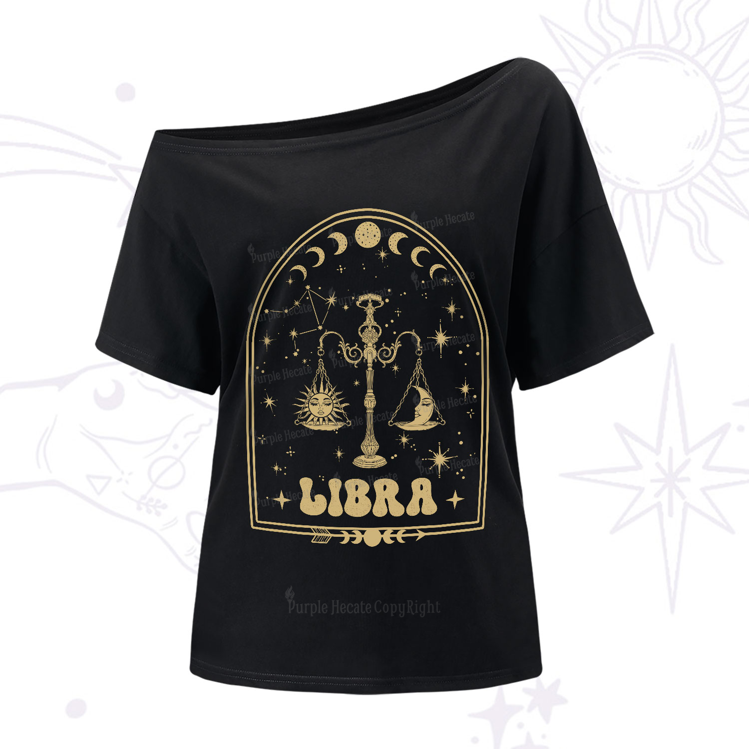 Purplehecate Zodiac Libra Under the Stars One-Shoulder T-Shirt
