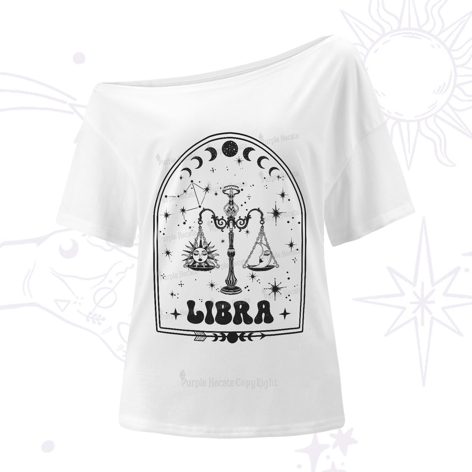 Purplehecate Zodiac Libra Under the Stars One-Shoulder T-Shirt