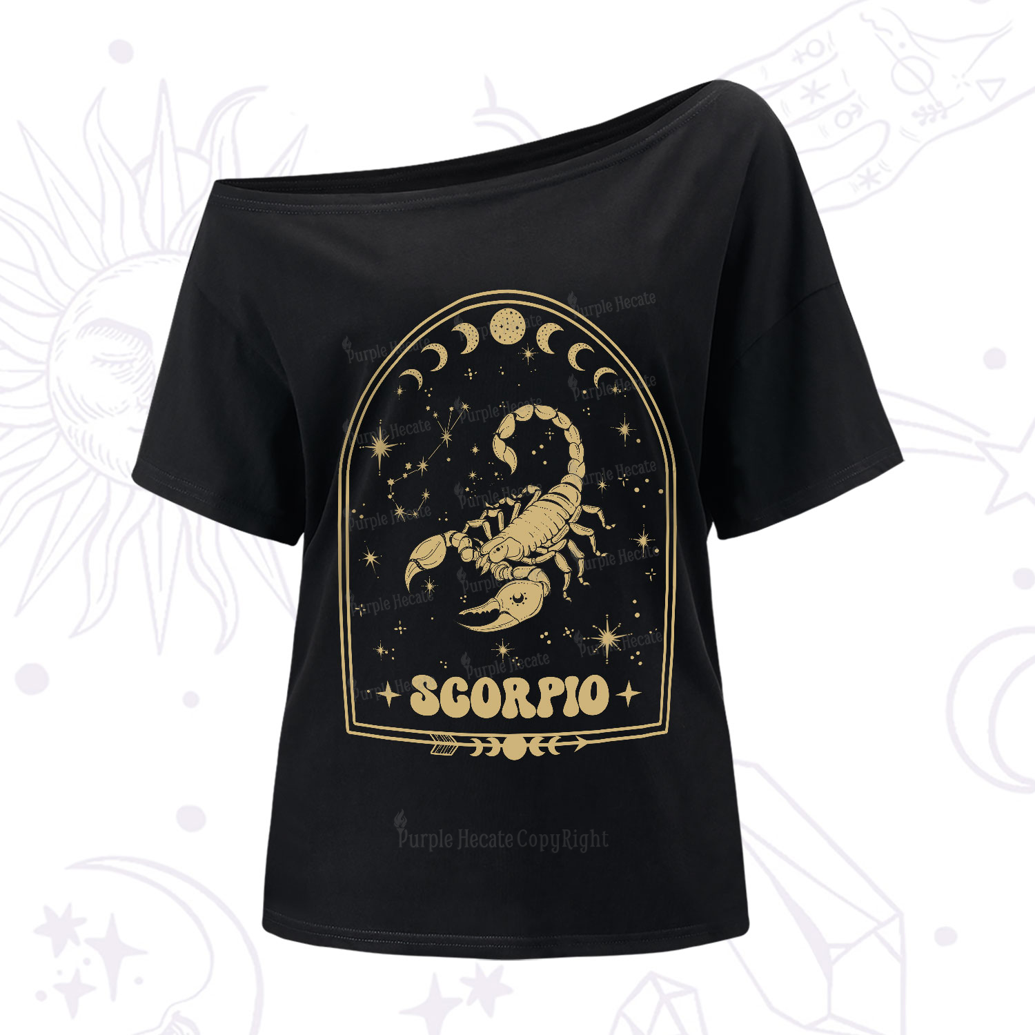 Purplehecate Zodiac Scorpio Under the Stars One-Shoulder T-Shirt