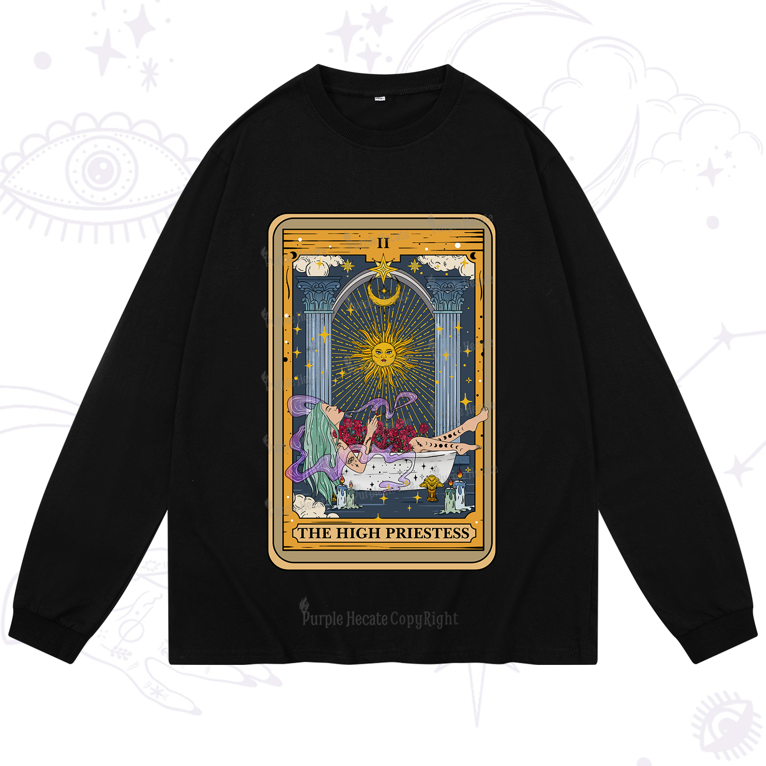 Purplehecate The High Priestess Tarot Card Long Sleeve T-Shirt