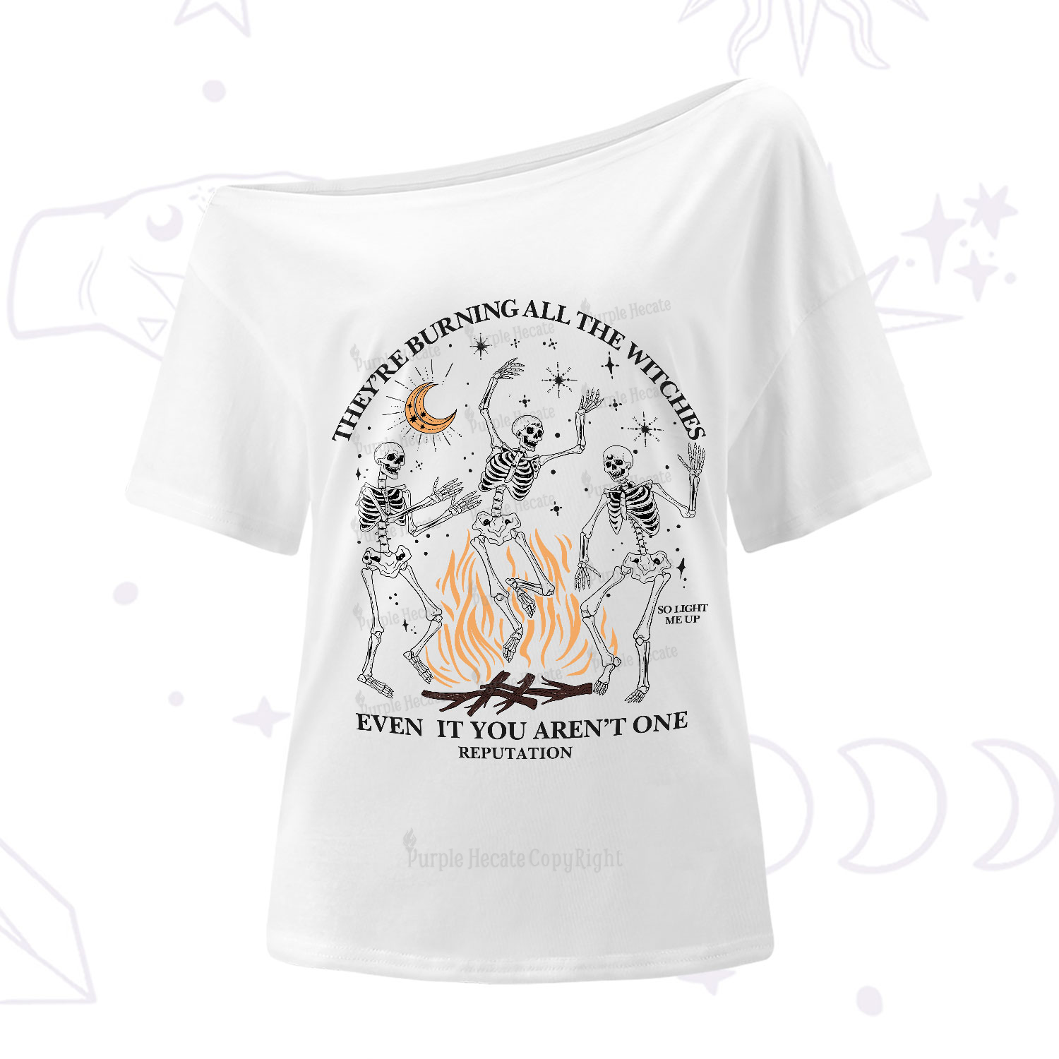 Purplehecate They're Burning All The Witches Even If You Aren't One One-Shoulder T-Shirt