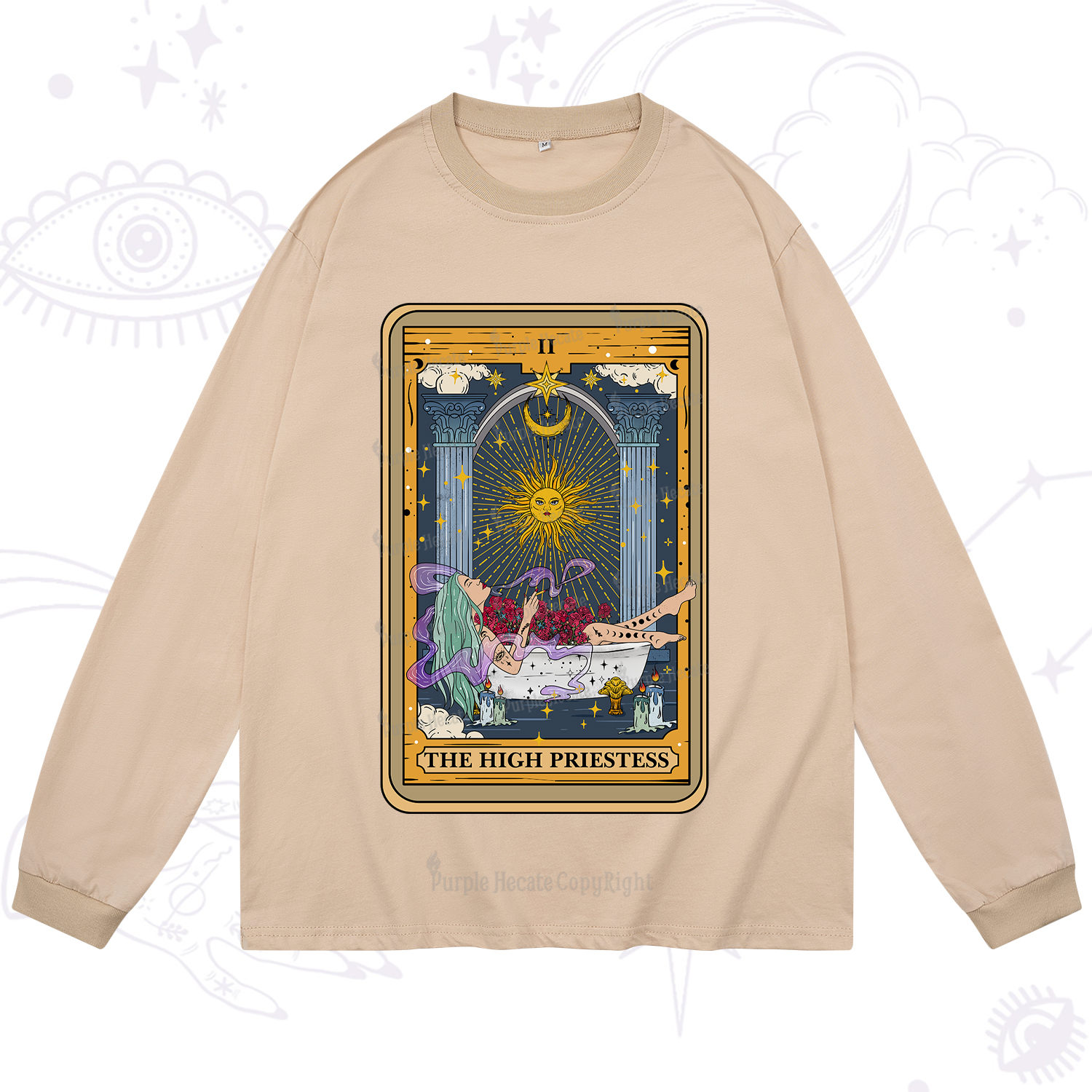 Purplehecate The High Priestess Tarot Card Long Sleeve T-Shirt