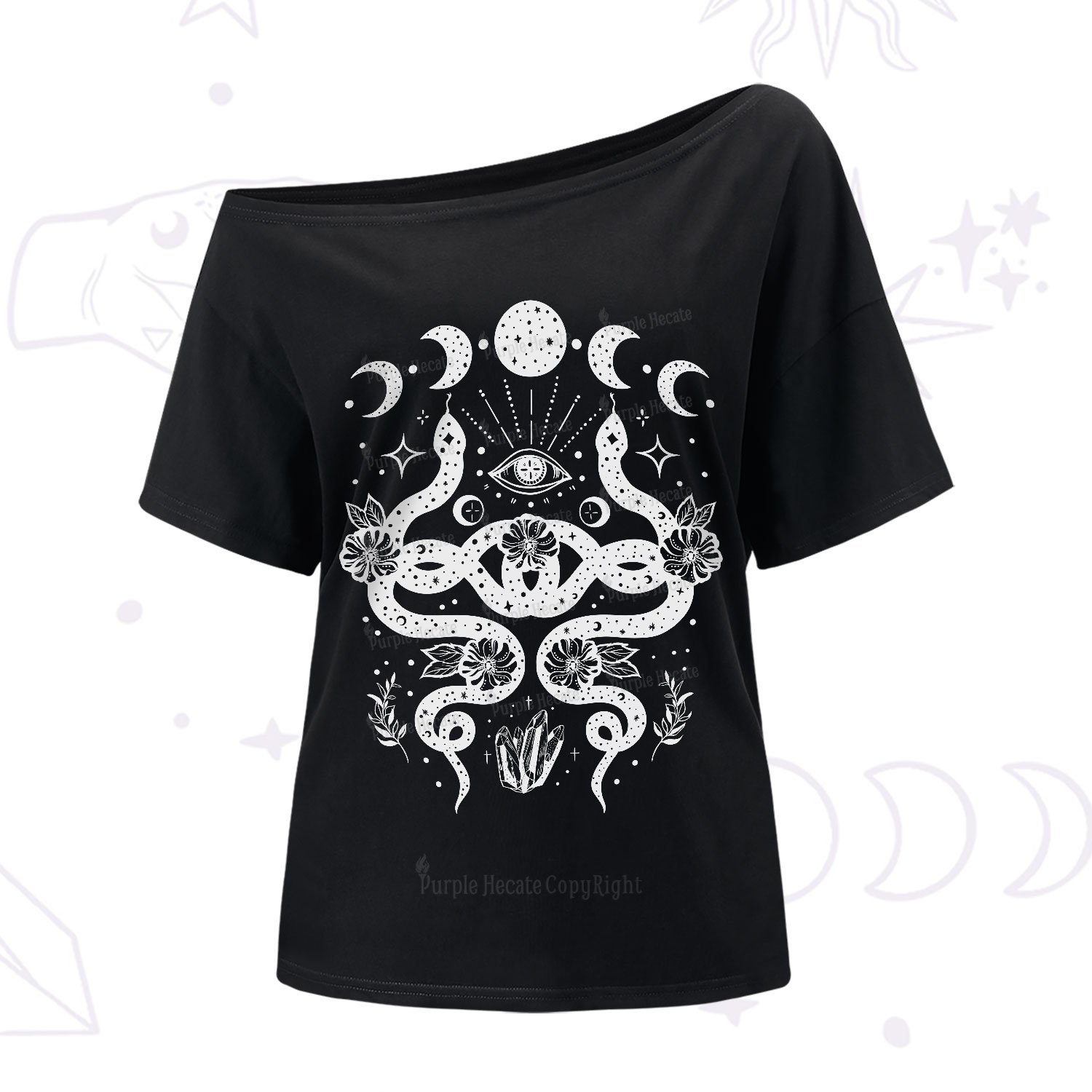 Purplehecate Lunar Serpent Alchemy One-Shoulder T-Shirt