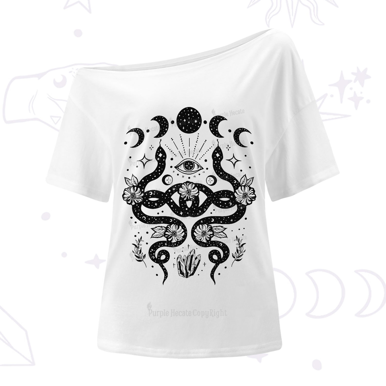 Purplehecate Lunar Serpent Alchemy One-Shoulder T-Shirt