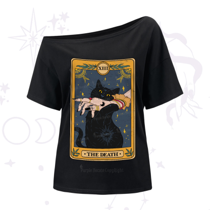 Purplehecate The Death Card Tarot Cat One-Shoulder T-Shirt