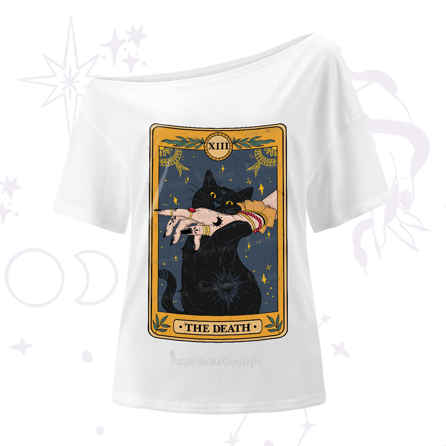 Purplehecate The Death Card Tarot Cat One-Shoulder T-Shirt