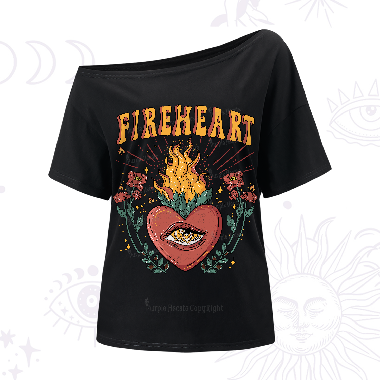 Purplehecate Fireheart One-Shoulder T-Shirt