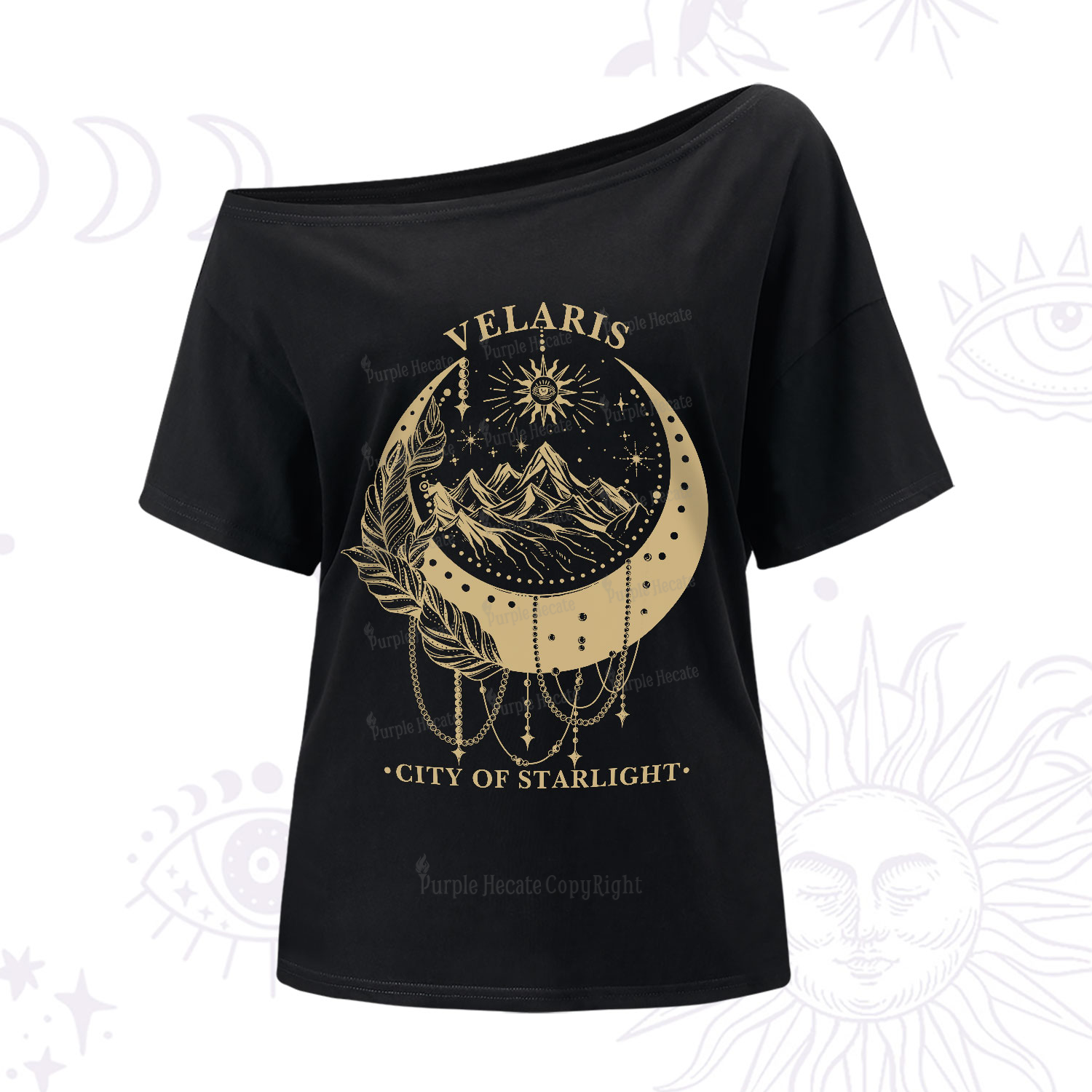 Purplehecate Moonlit Peaks of Starlight One-Shoulder T-Shirt